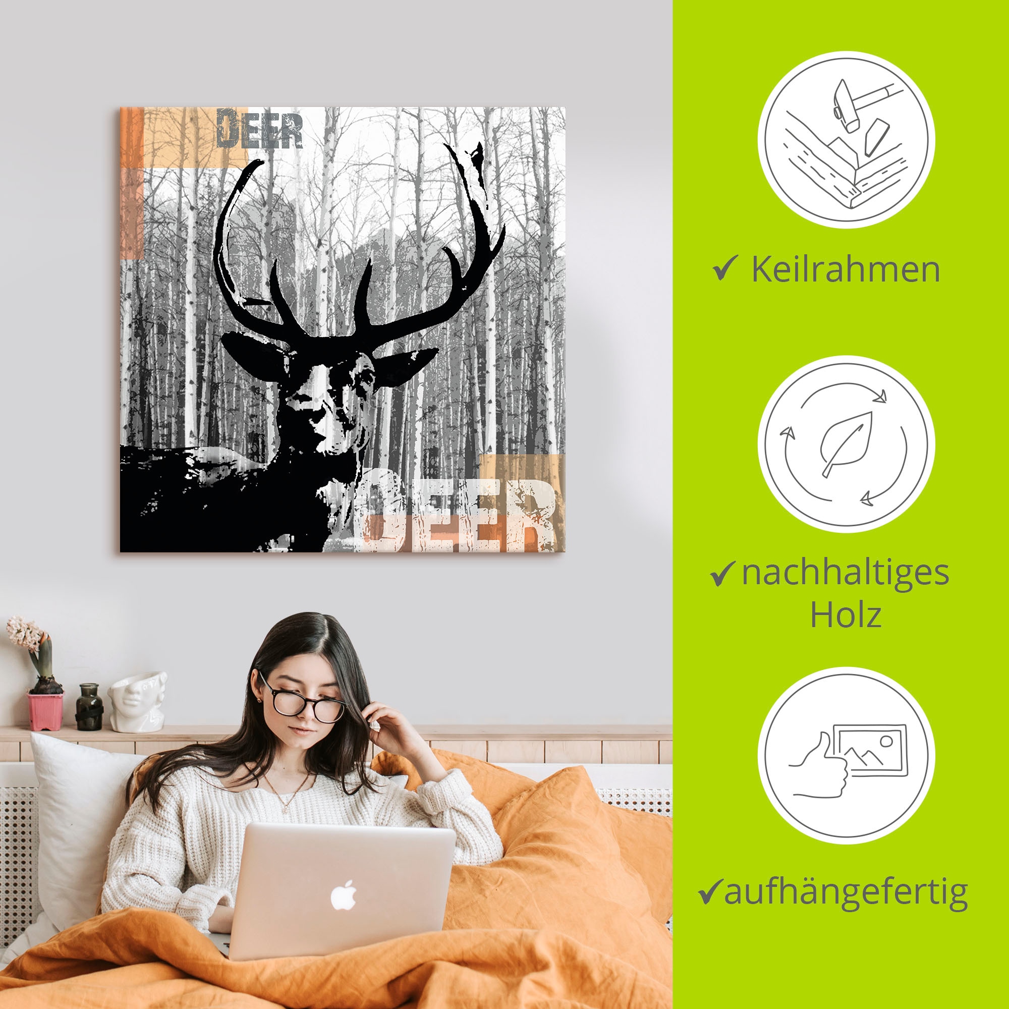 Artland Wandbild »Hirsch Collage« Wildtiere 1 Stk. tlg. als Leinwandbild, Poster, Wandaufkleber in verschied. Grössen