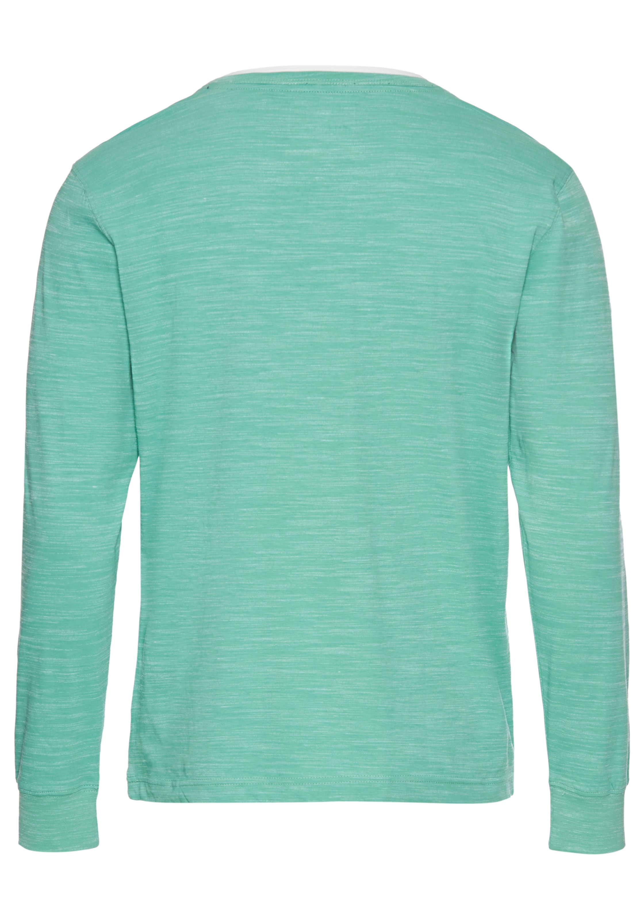 DELMAO Henleyshirt, Langarm, melierte Optik, Henleykragen, aus Baumwollmischung