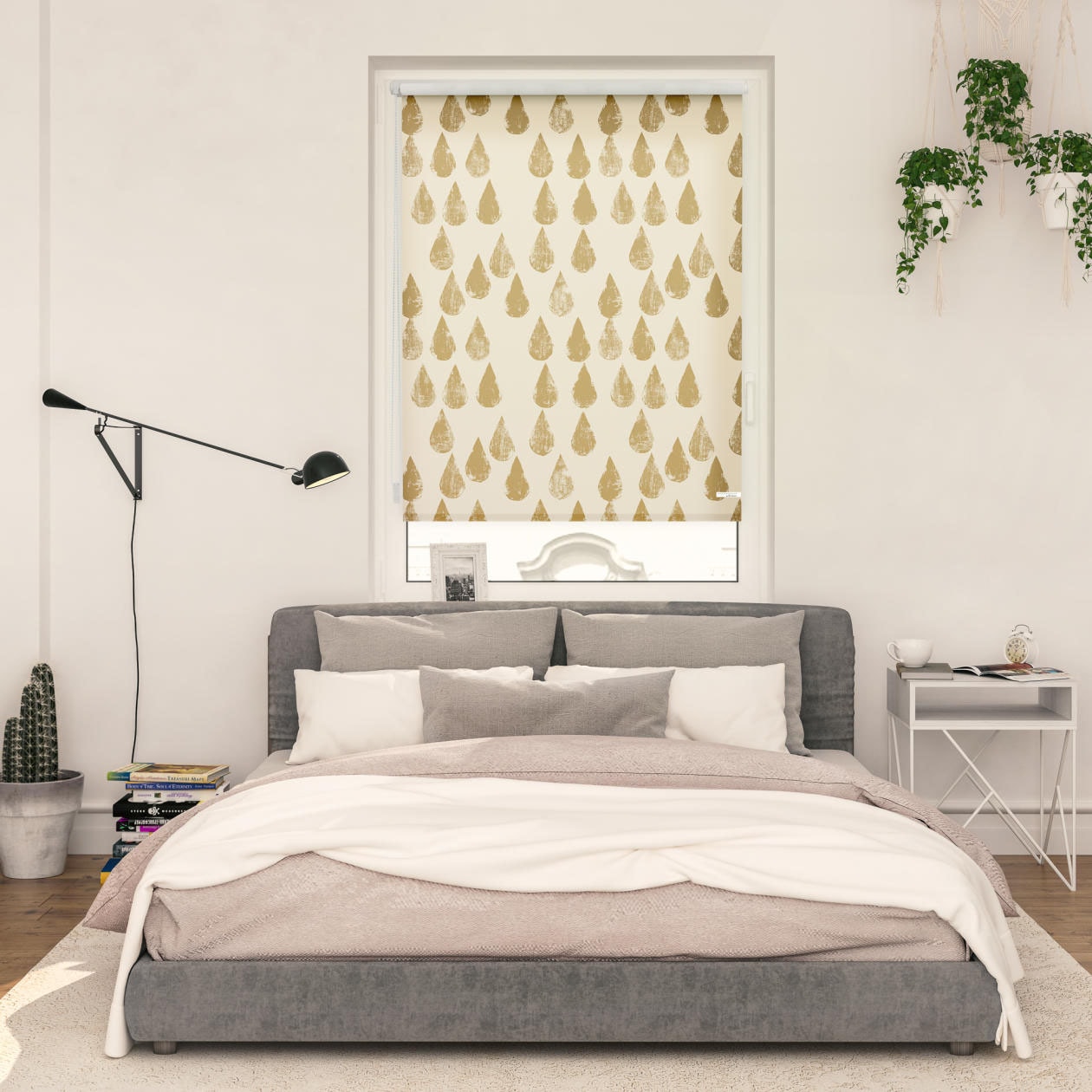 Image of LICHTBLICK ORIGINAL Seitenzugrollo "Rollo Klemmfix, ohne Bohren, blickdicht, Golden Drops - Gold" blickdicht Blendschutz Sichtschutz freihängend