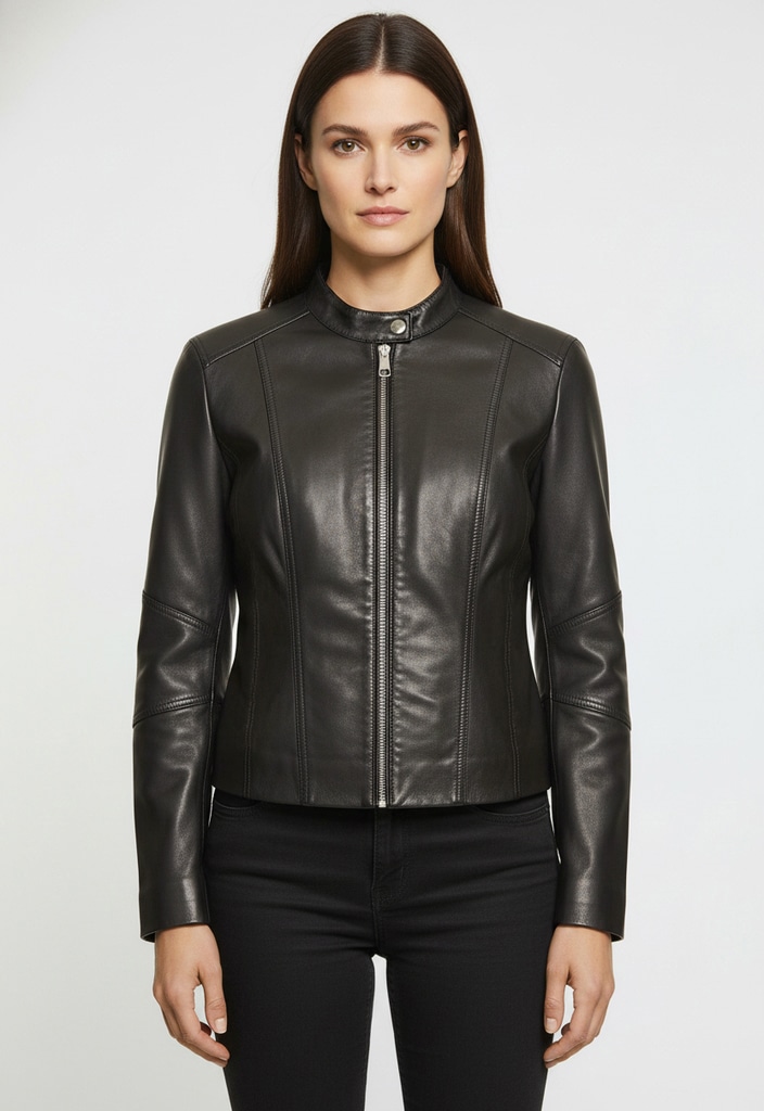 Image of BOSS ORANGE Lederjacke "Saleste Premium Damenmode" aus fein genarbtem Leder