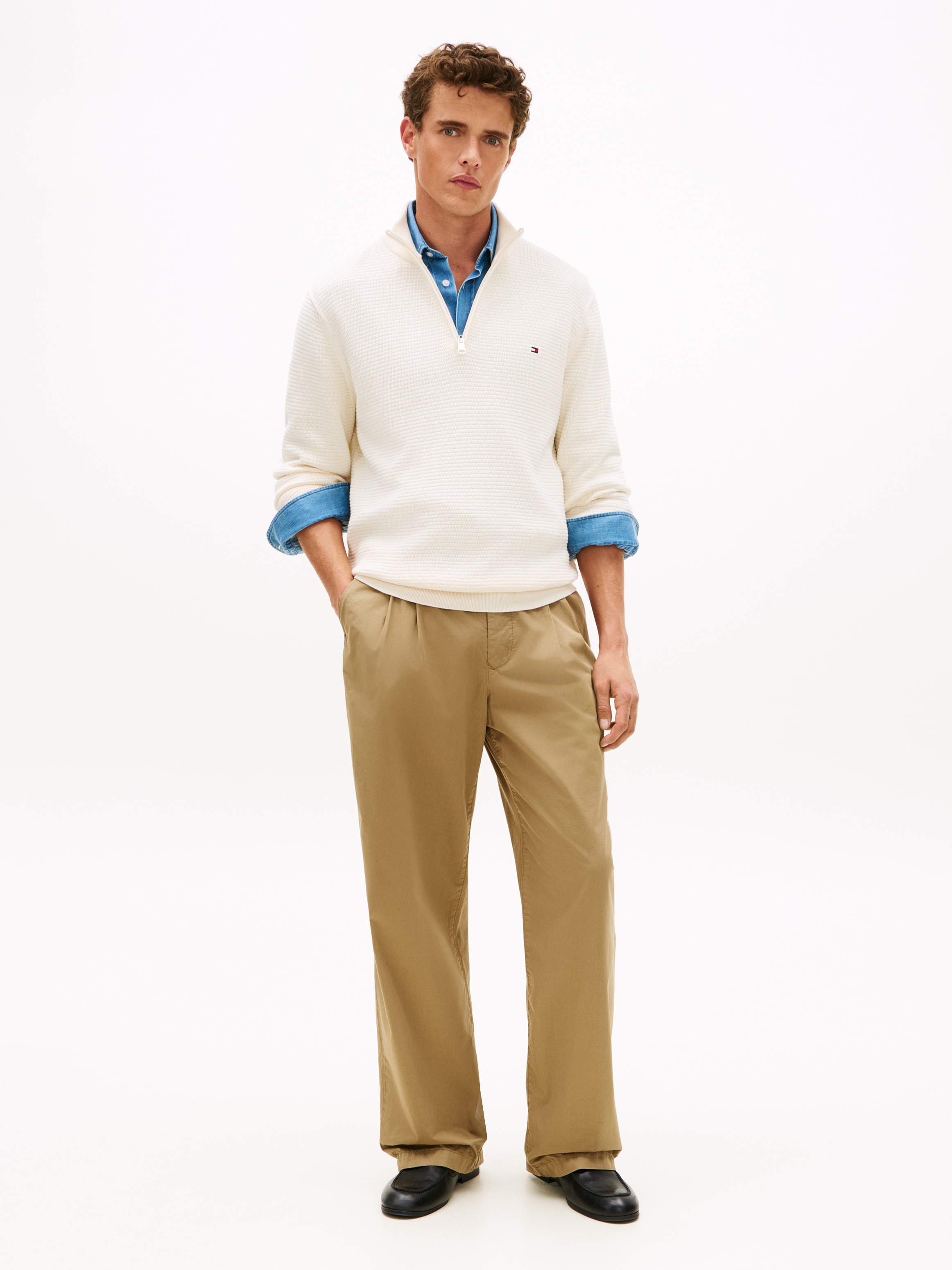 Tommy Hilfiger Pull en tricot »SEASONAL STRUCTURE ZIP MOCK« Regular fit mit Troyerkragen