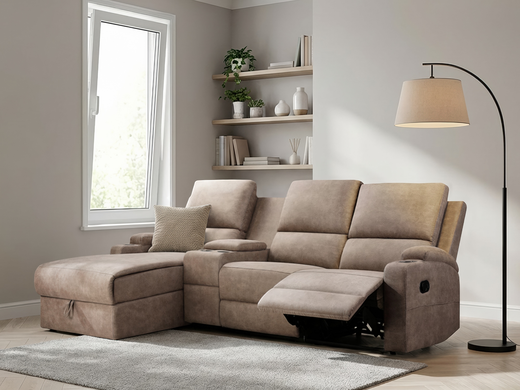 GOODproduct Ecksofa »NAPORI Microfaser, Multimediasofa, 3er Kinosessel XXL, L-Form« Kinosofa, manuelle o. elektr. Relaxfunktion, Staufach, Getränkehalter