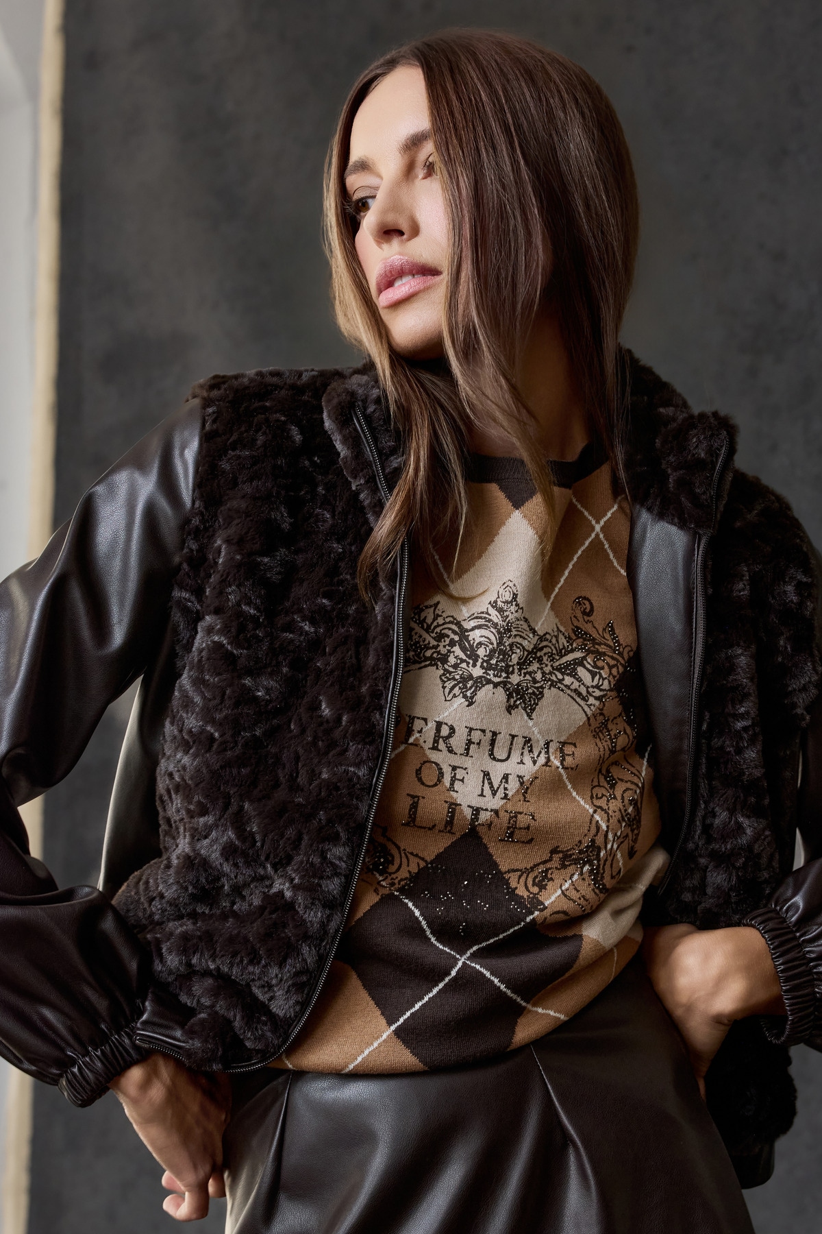 Monari Fellimitatjacke »Jacke fake fur + Lederimit« ohne Kapuze Regular fit mit Stehkragen
