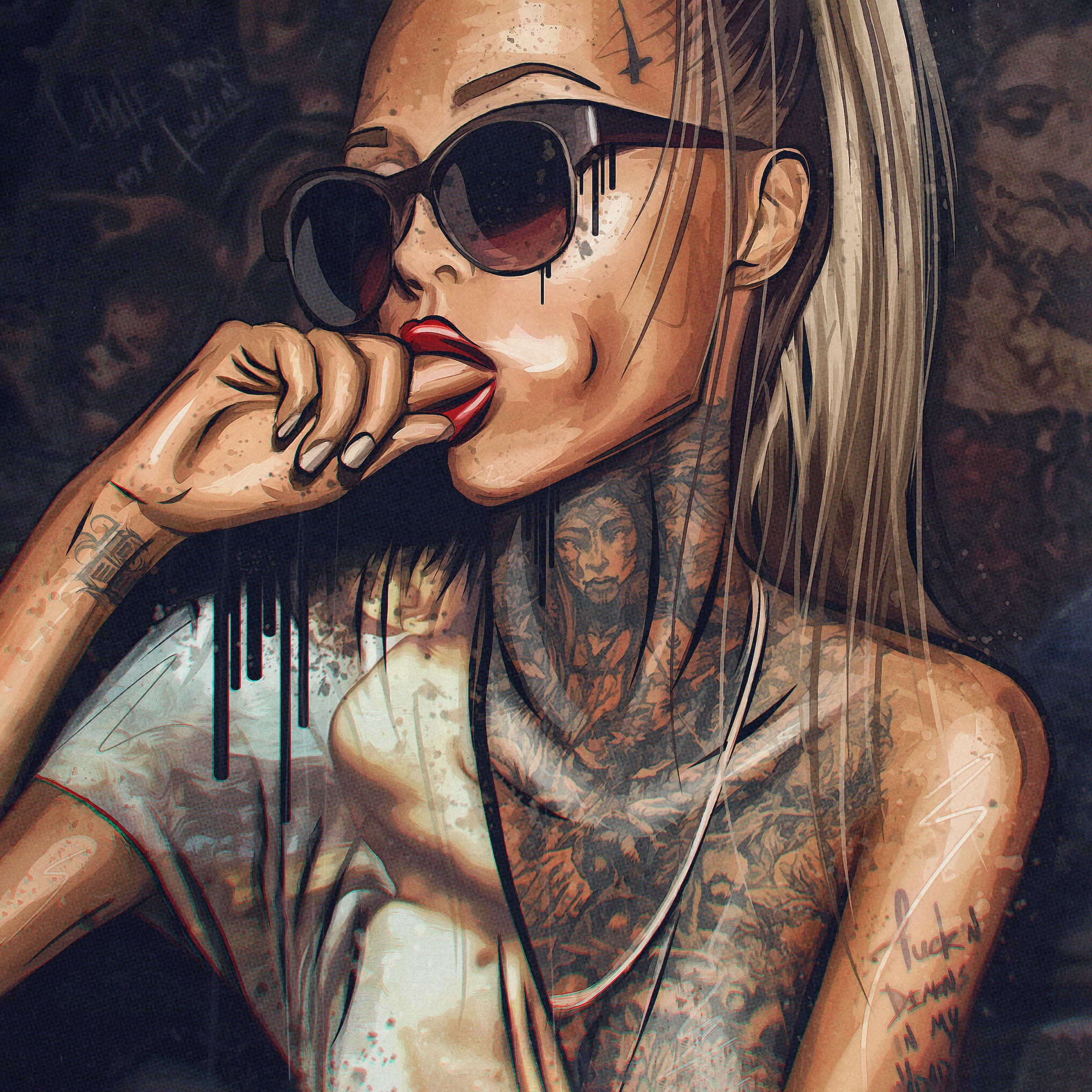 Image of Affengeilebilder Leinwandbild "Sexy Tattoo Girl auf Keilrahmen gespannt" 1 Stk. tlg. Kunstdruck Wandbild Bild in verschiedenen Formaten