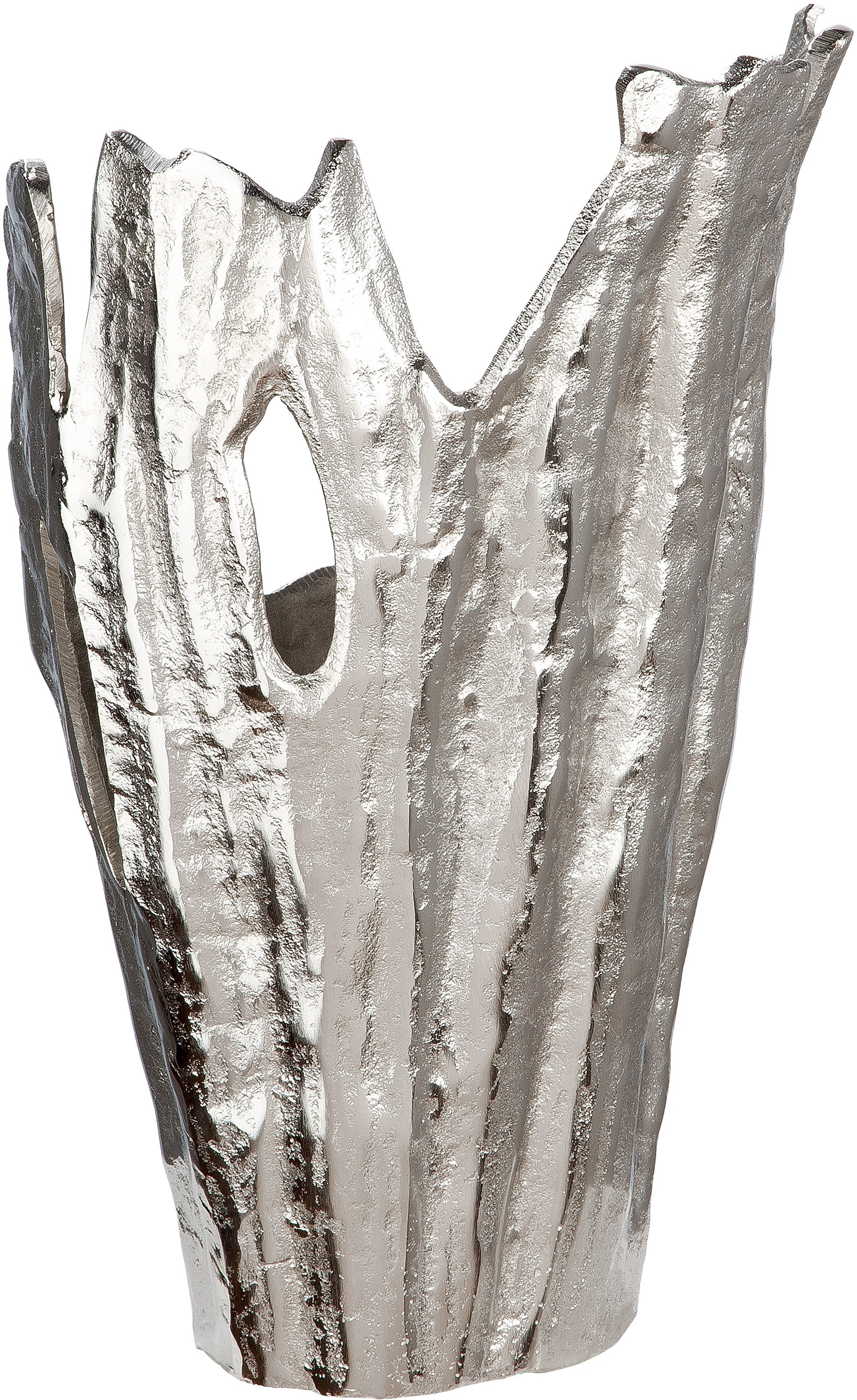 GILDE Dekovase »Vase Coralifero«, (1 St.), extravagante Form, Aluminium, silberfarbene Struktur im Antik-Finish