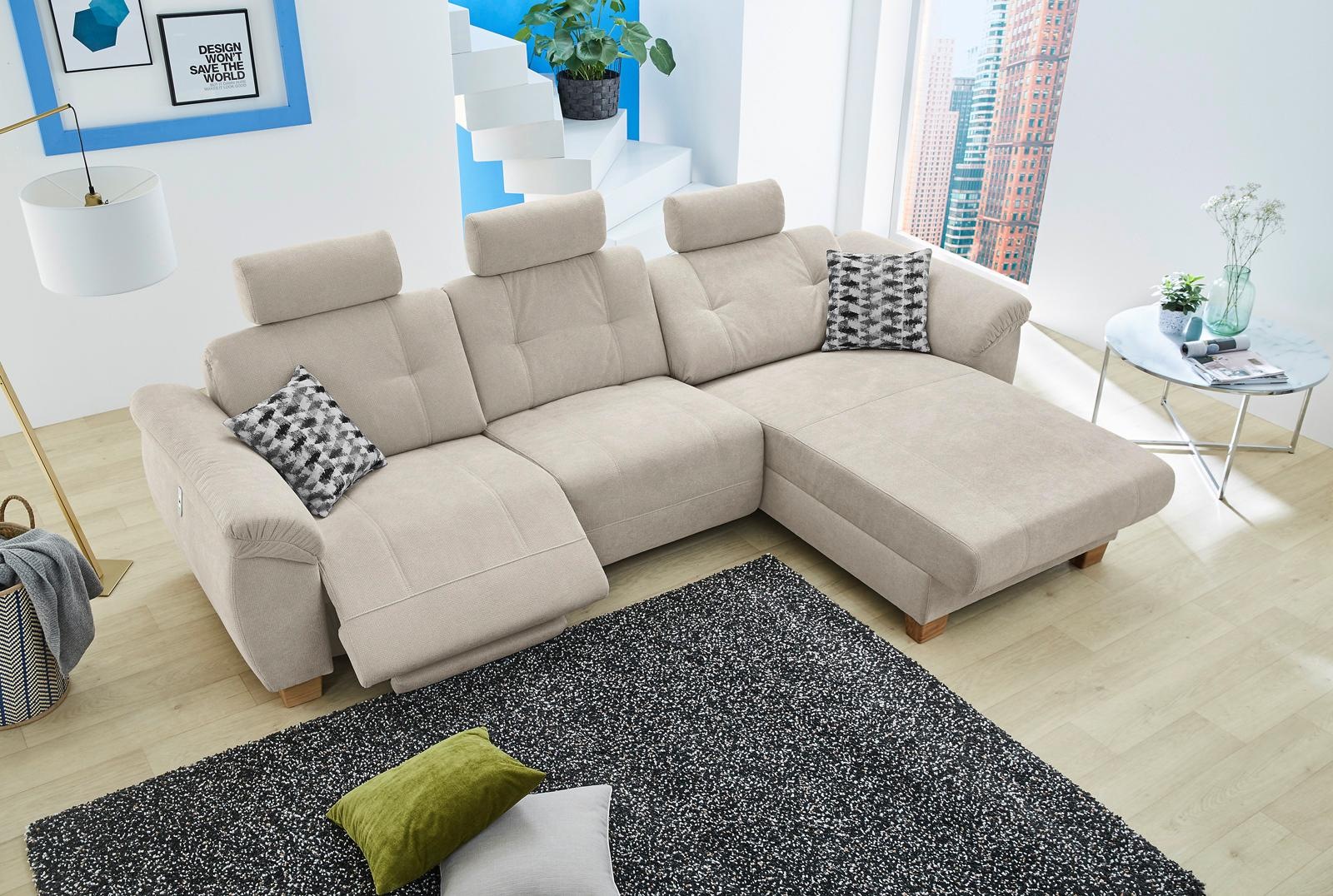 Image of Jockenhöfer Gruppe Ecksofa "Savona L-Form, B: 299 cm" mit elektr. Relaxfunktion, USB, 2 Zierkissen & 3 Kopfstützen