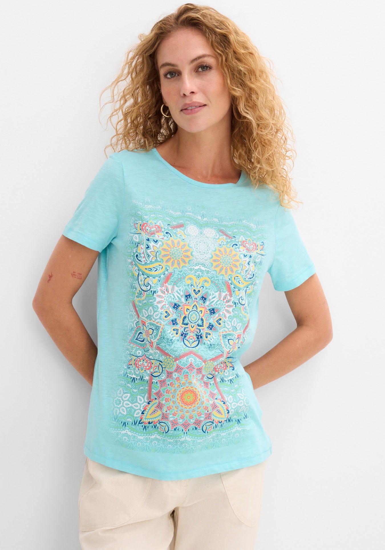 Image of bonprix T-Shirt "T-Shirt aus reiner Baumwolle" Regular Fit, Kurzarm, aus Baumwolle, mit farbenfrohem Print