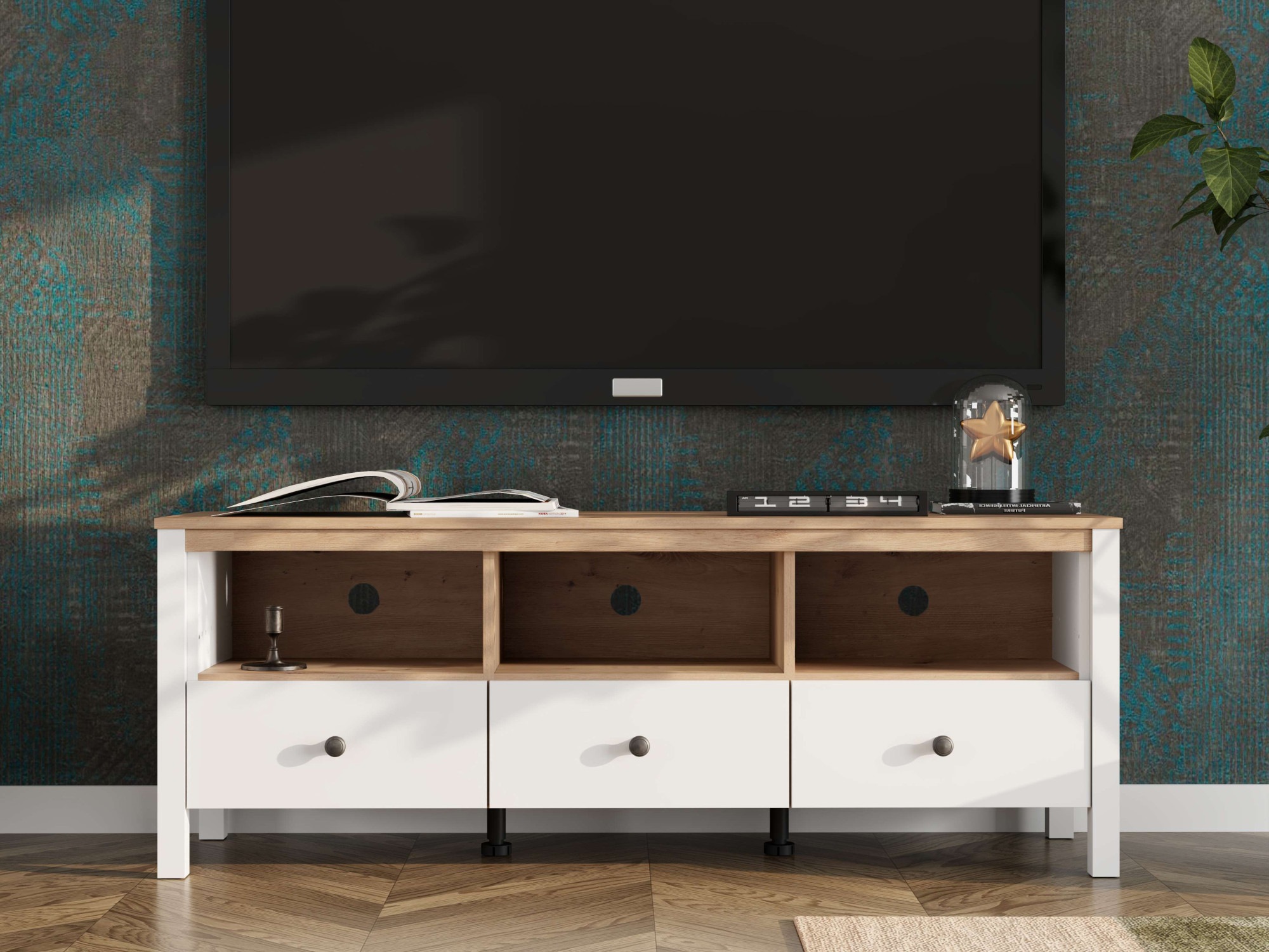 Image of Home affaire Lowboard "BEDFORD, TV-Board, TV-Kommode, TV-Schrank, TV-Möbel im Landhausstil" MDF-Profil 2D ummantelt, 3 Schubladen & 3 Fächer mit Metallgriffen