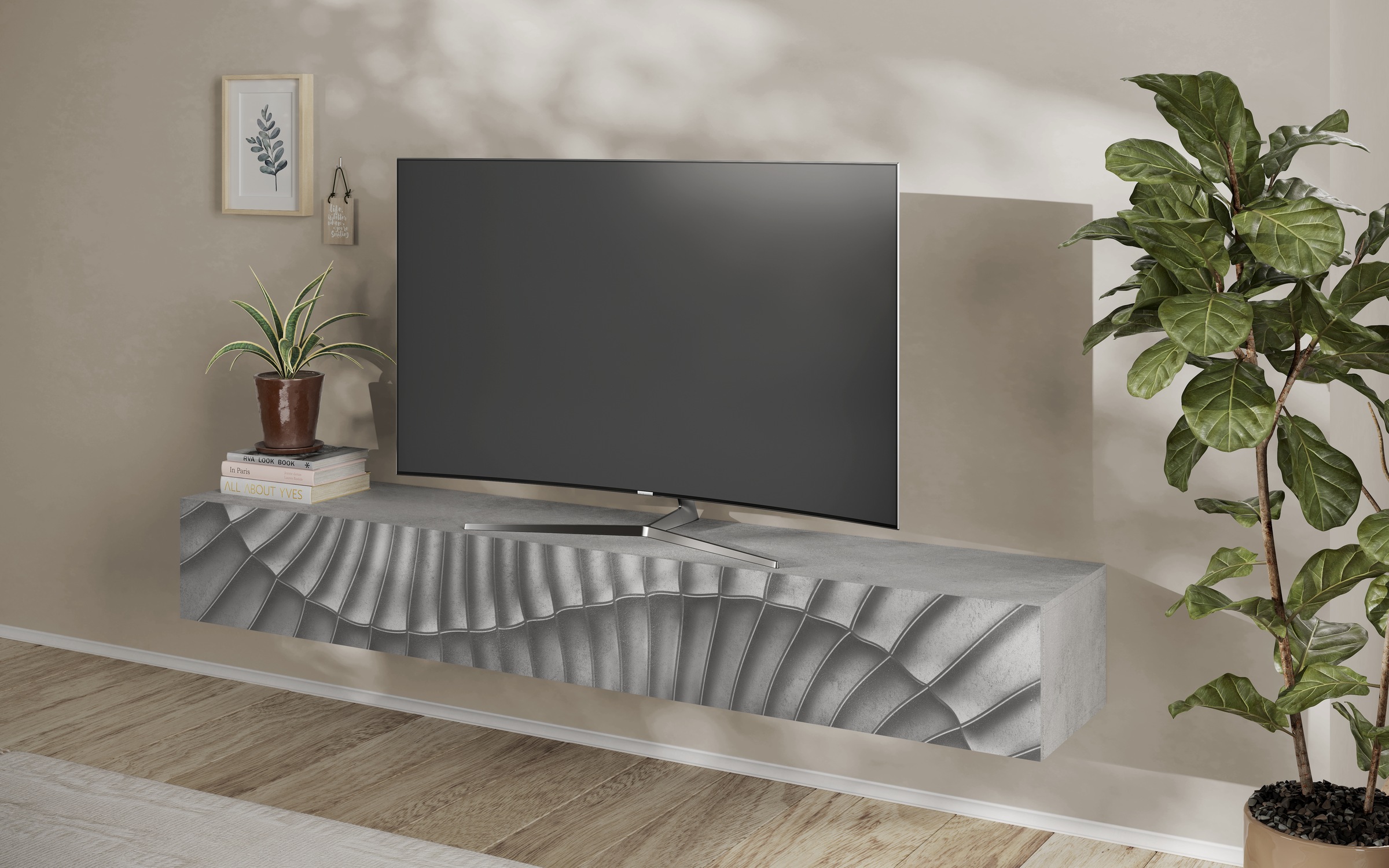 Image of GOODproduct TV-Board "Snake, Schwebe-Lowboard, TV-Schrank, Media-Board, Breite 210 cm" mit Siebdruck-Front, 1 Klappe, wandhängend, stilvoll & funktional