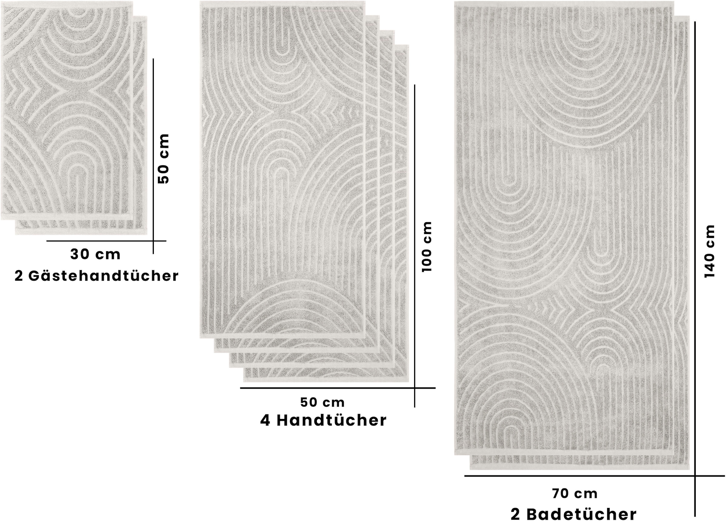 my home Handtuch Set »Handtuchset Ognon, Duschtücher, Handtücher, Gästetücher, Zen«, Set, 8 tlg., Frottier, Handtücher mit Muster, Scandi, einfarbiges Handtuch-Set 100% Baumwolle