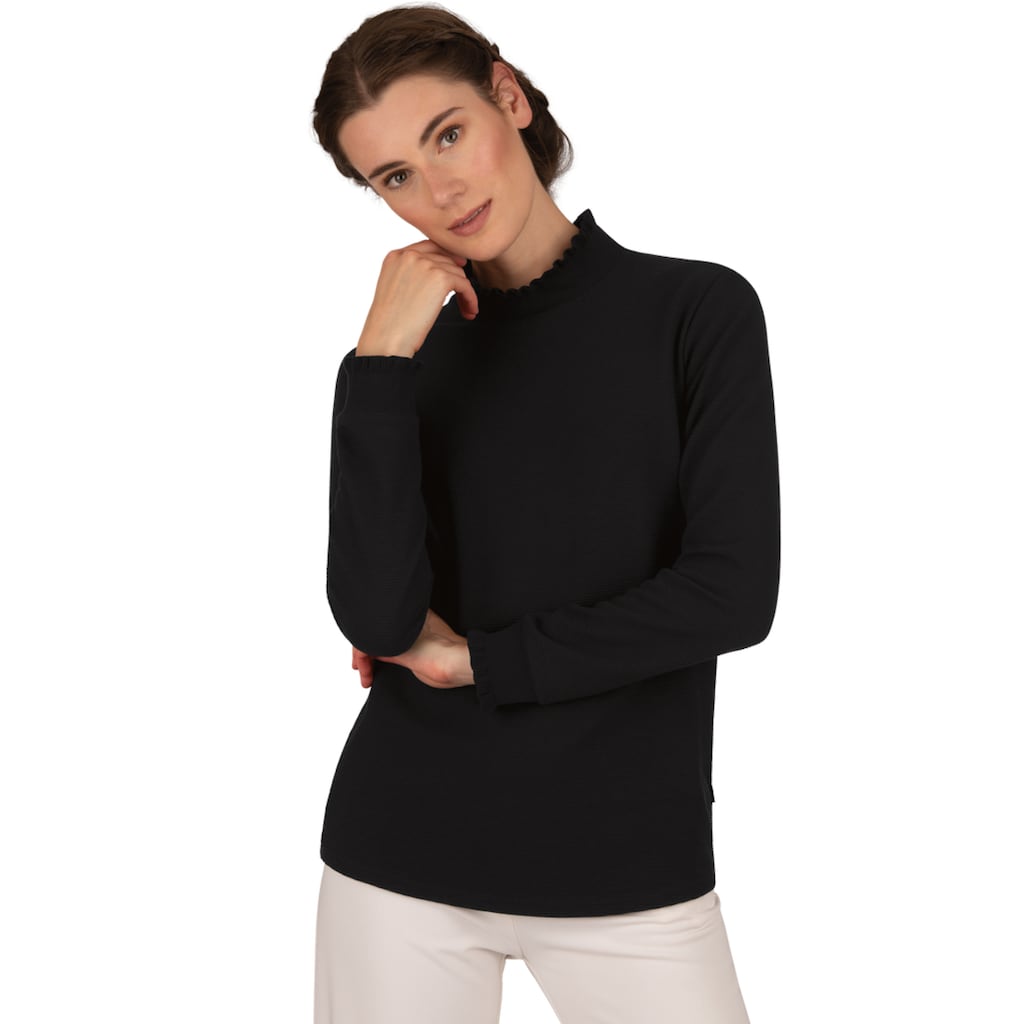 Trigema Sweatshirt »TRIGEMA Stehkragen Pullover mit Rüschen«
