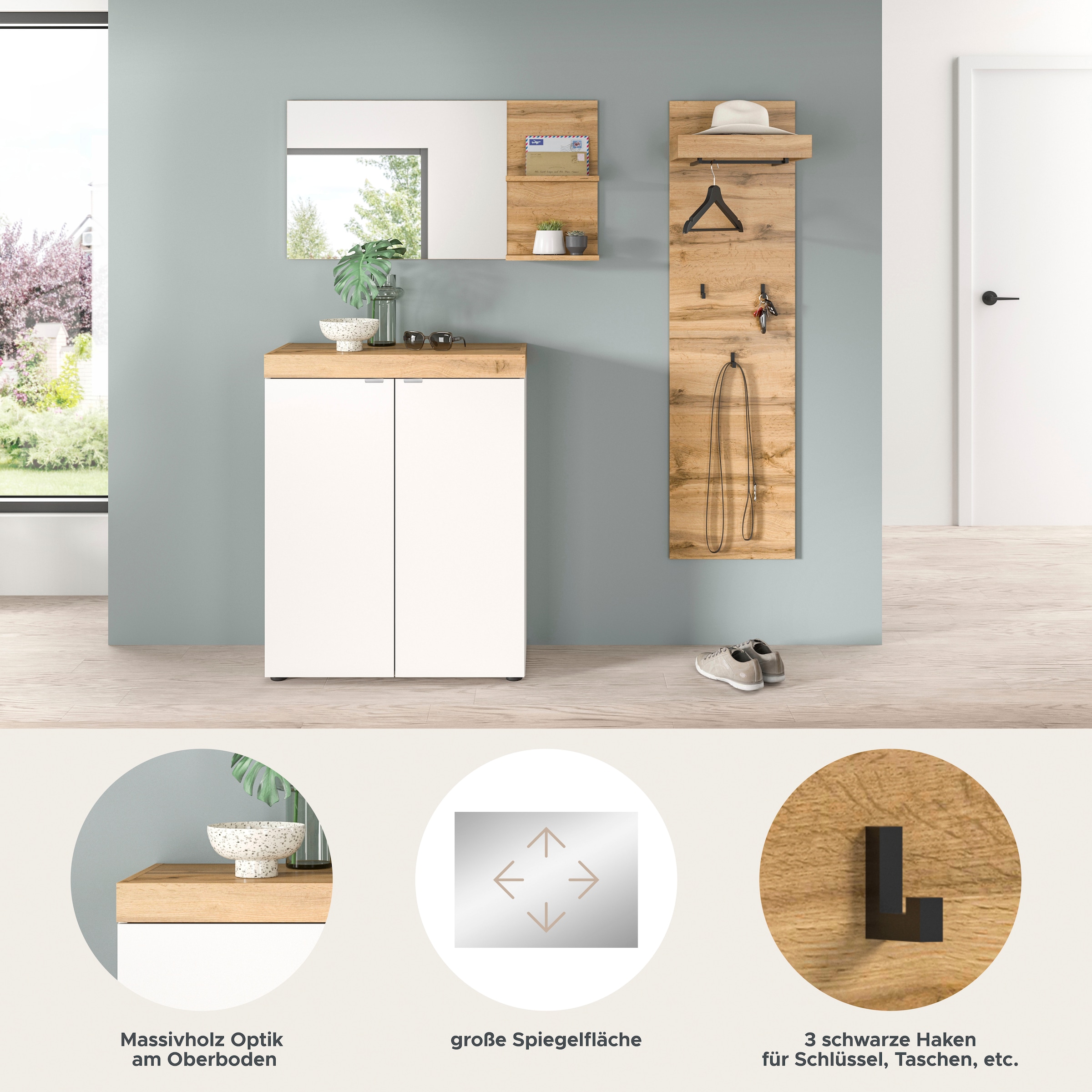 GOODproduct Garderoben-Set »MAMBO II, 3-teilig, hängend oder stehend montierbar« 3 Stk. tlg.