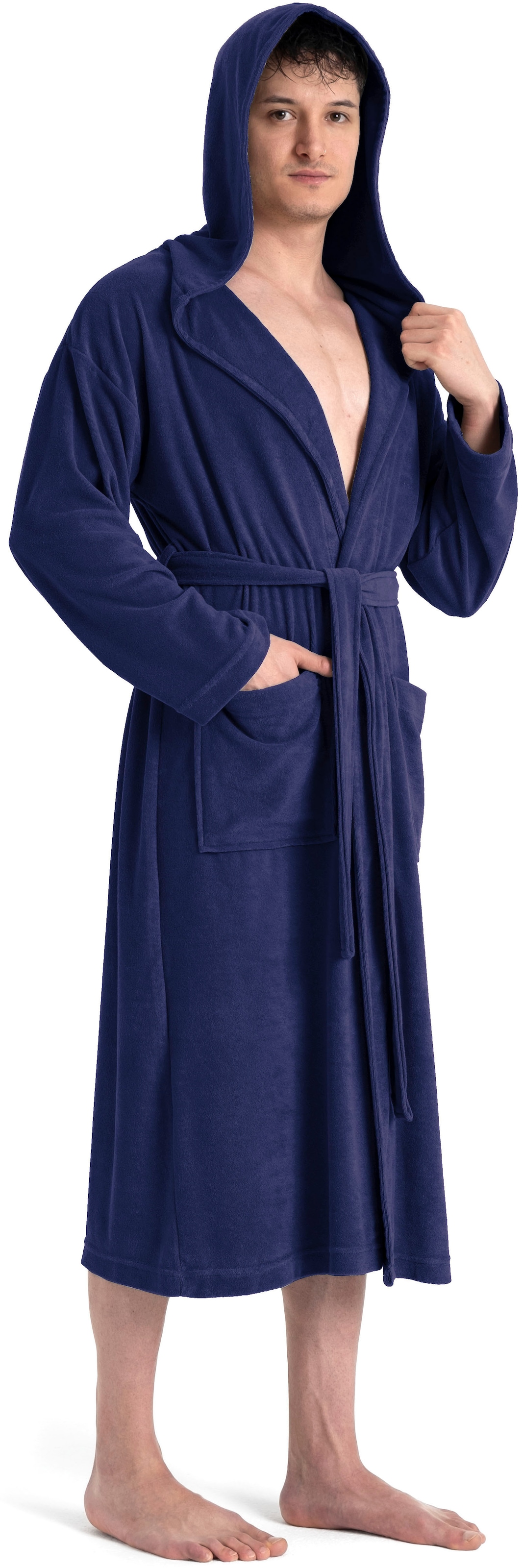 my home Peignoir de bain homme »Sina, ideal für Sauna & Spa, Hotelbademantel, Morgenmantel« 1 cuis tlg., einfarbiger Bademantel, lang, hoher Baumwollanteil, S-4XL