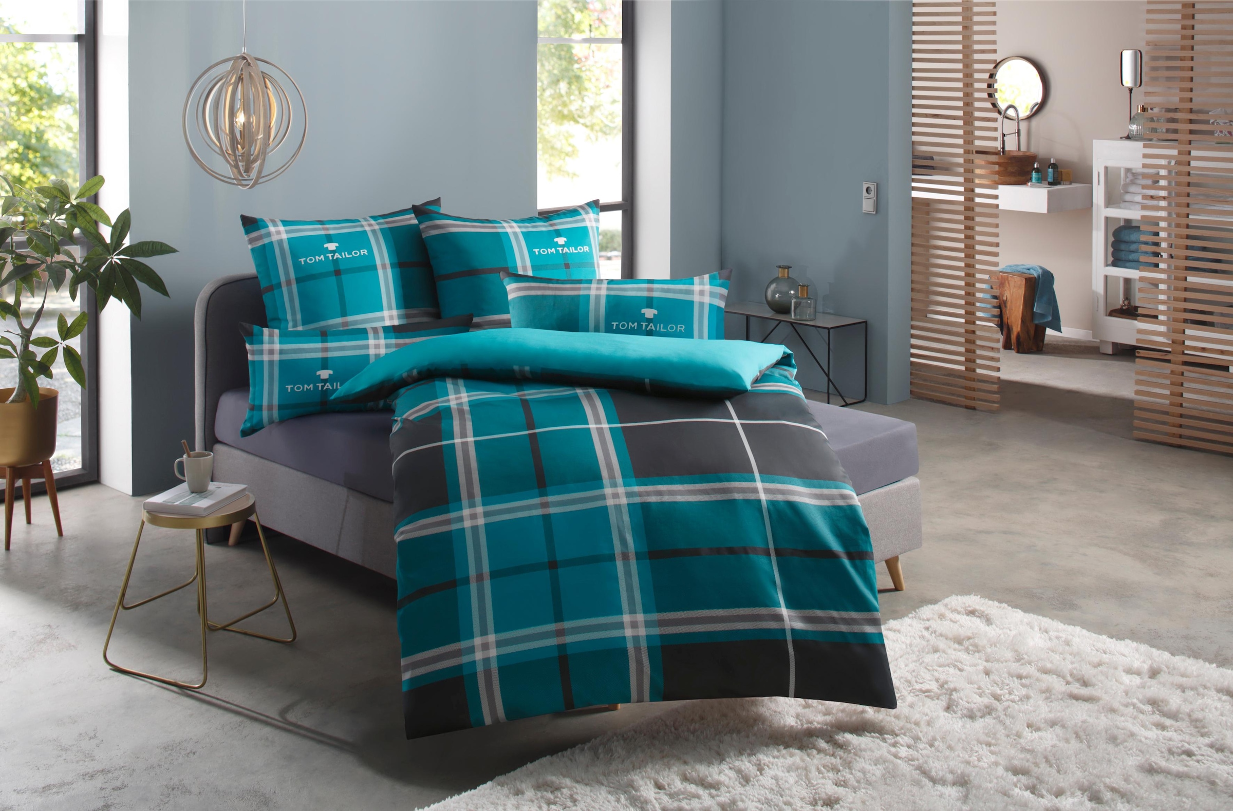 TOM TAILOR HOME Wendebettwäsche »Eric in Gr. 135x200 oder 155x220 cm«, mit Reissverschluss, mit GRATIS-Zugabe: Sportbeutel aus 100% Baumwolle