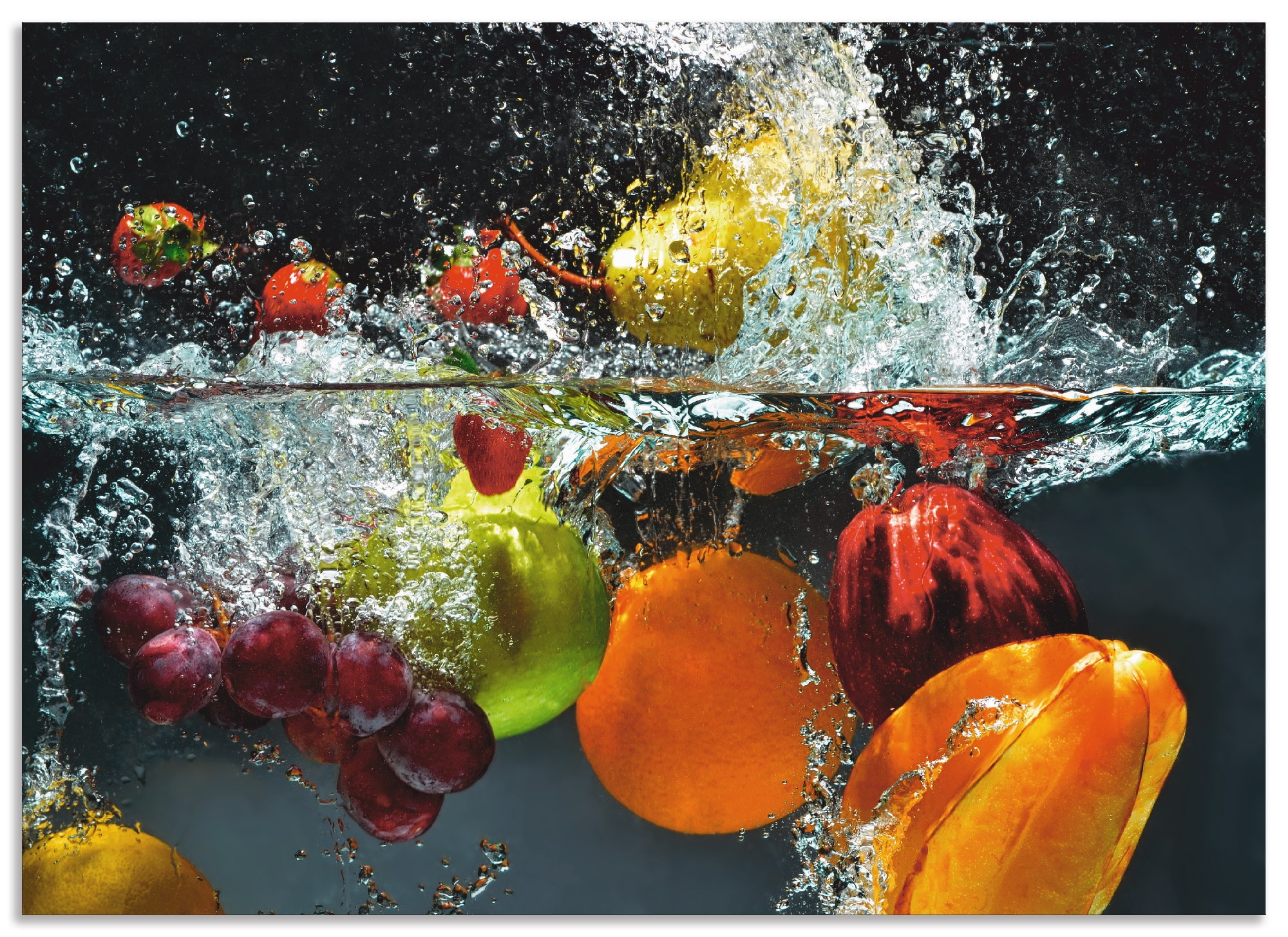 Image of Artland Küchenrückwand "Spritzendes Obst auf dem Wasser" Alu Spritzschutz mit Klebeband, einfache Montage