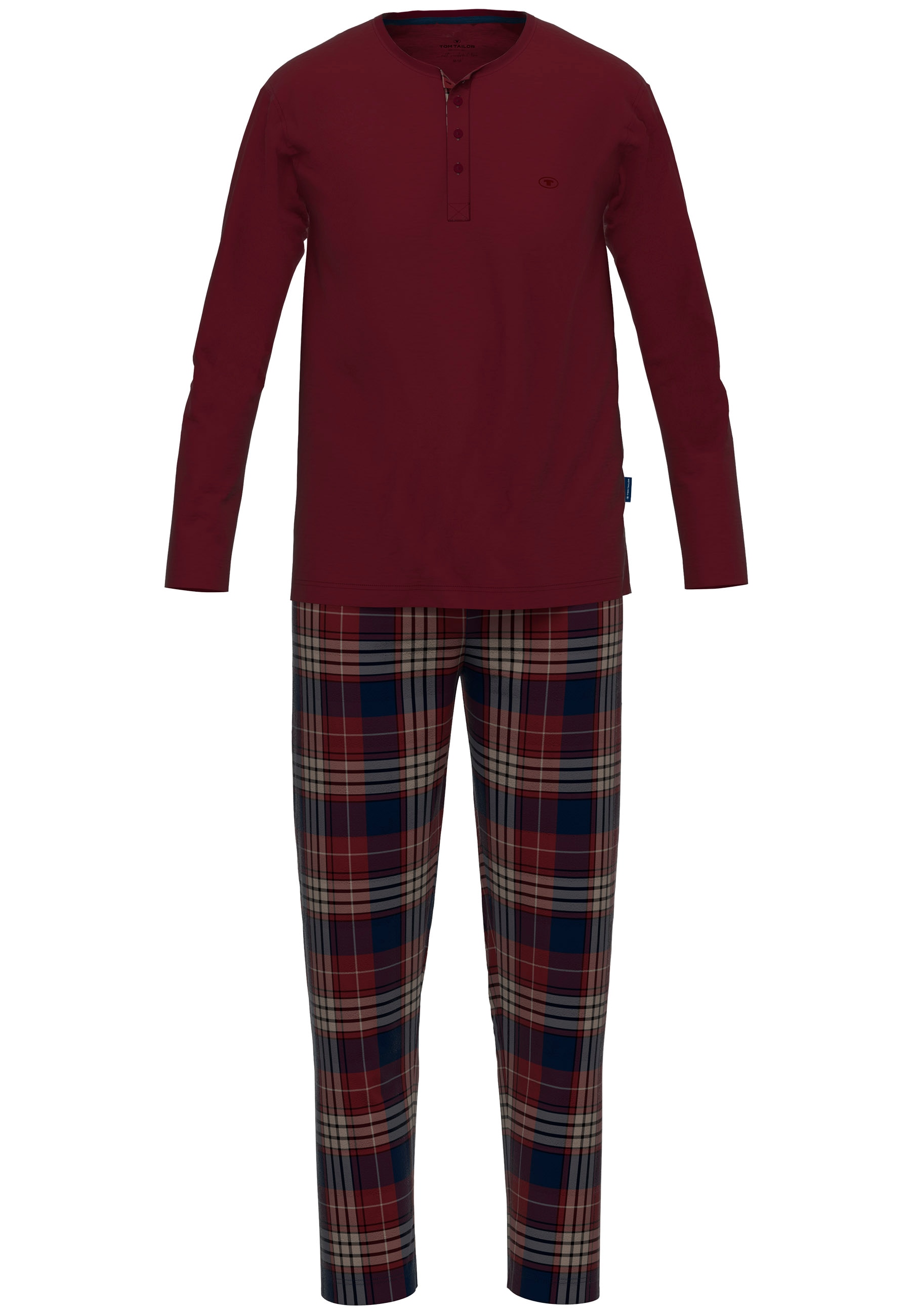 TOM TAILOR Schlafanzug »Rhodos« 2 tlg. Langarm, Rundhalsausschnitt, mit Knöpfen, kariert, Baumwolle