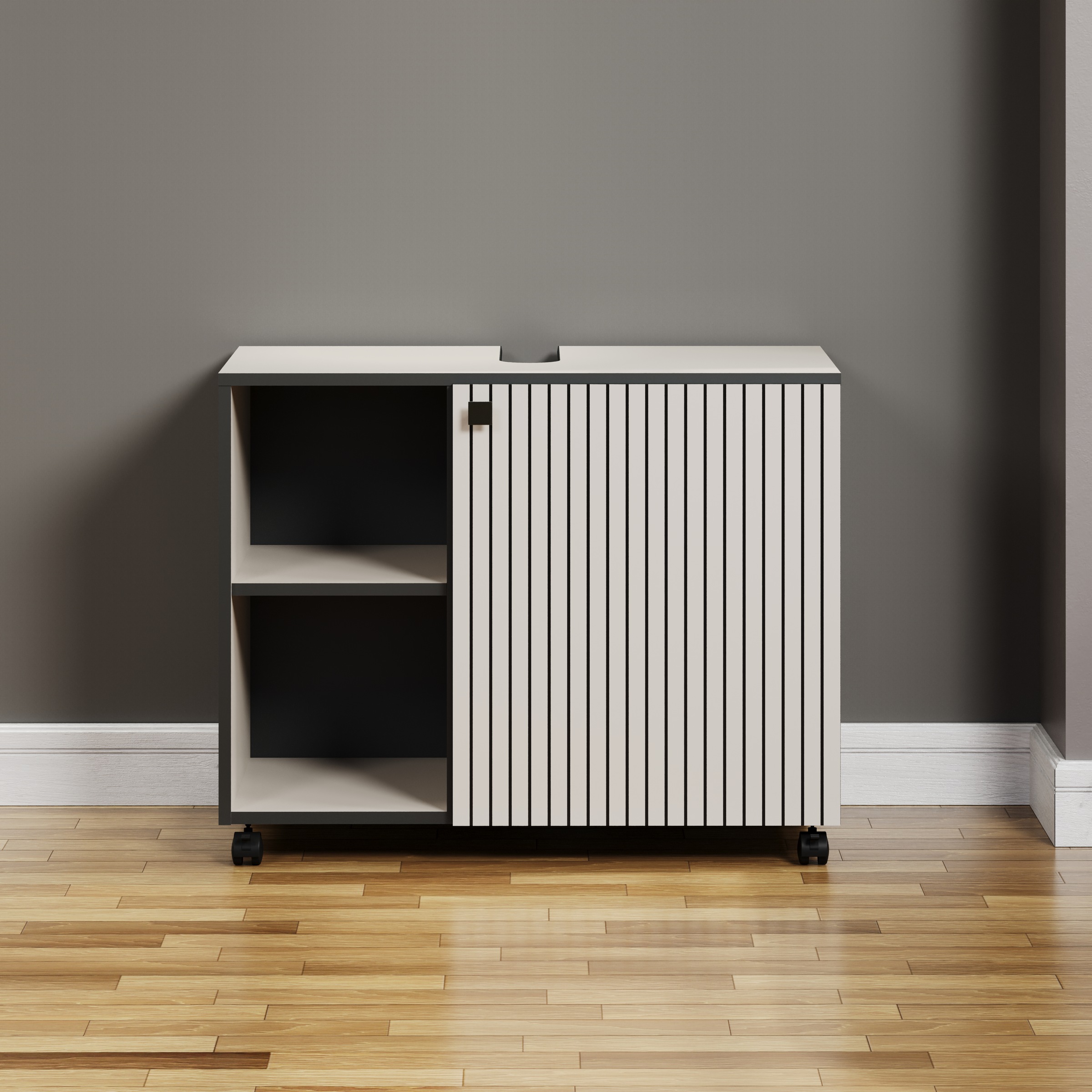 welltime Waschbeckenunterschrank »Amrum«, (1 St.), BxHxT 80 x 64 x 42cm Waschbeckenunterschrank Eiche Rillenoptik