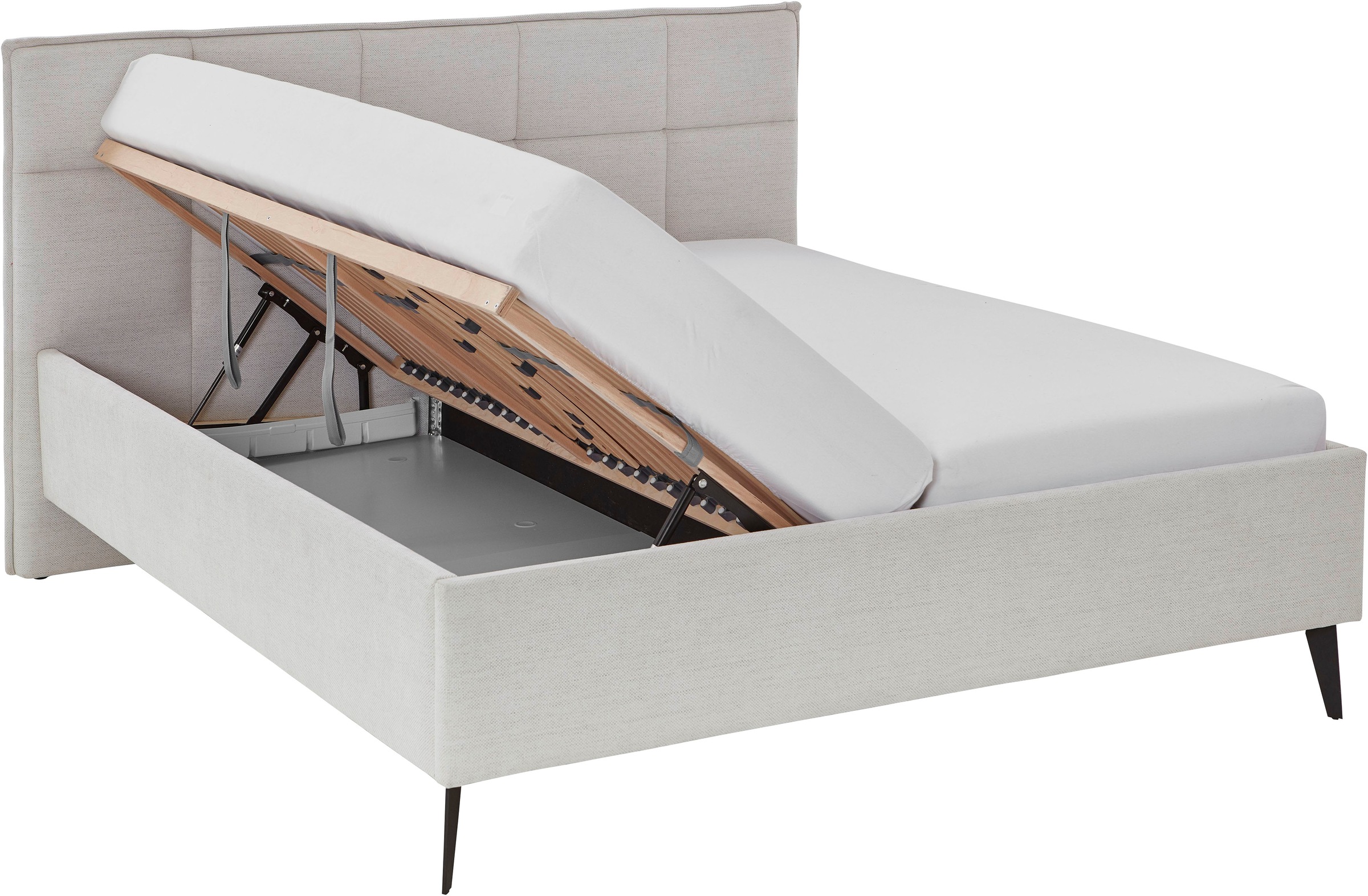meise.möbel Polsterbett »Paulo wahlweise mit Bettkasten, erhältlich in den Breiten 160 & 180cm«, wahlweise mit Holz- oder Metallfuss