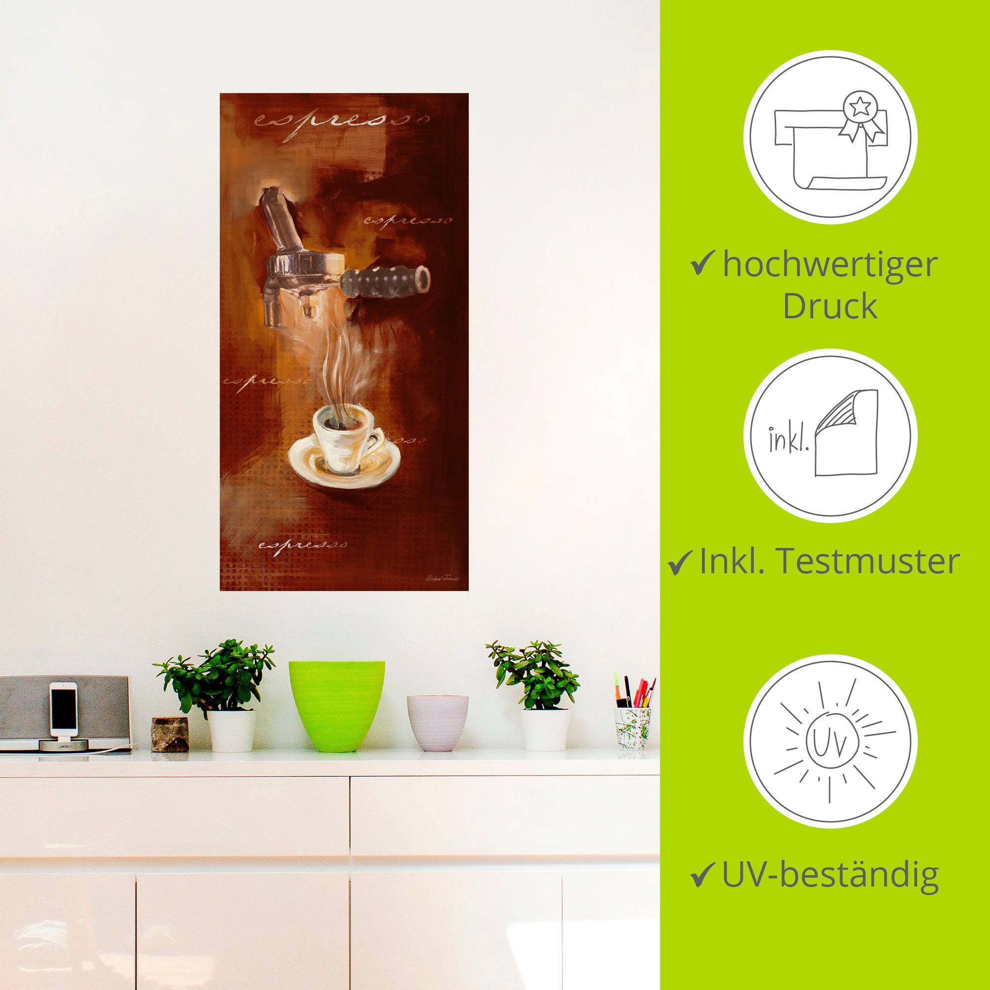 Artland Wandbild »Espresso I«, Getränke, (1 St.), als Alubild, Outdoorbild, Leinwandbild, Poster, Wandaufkleber