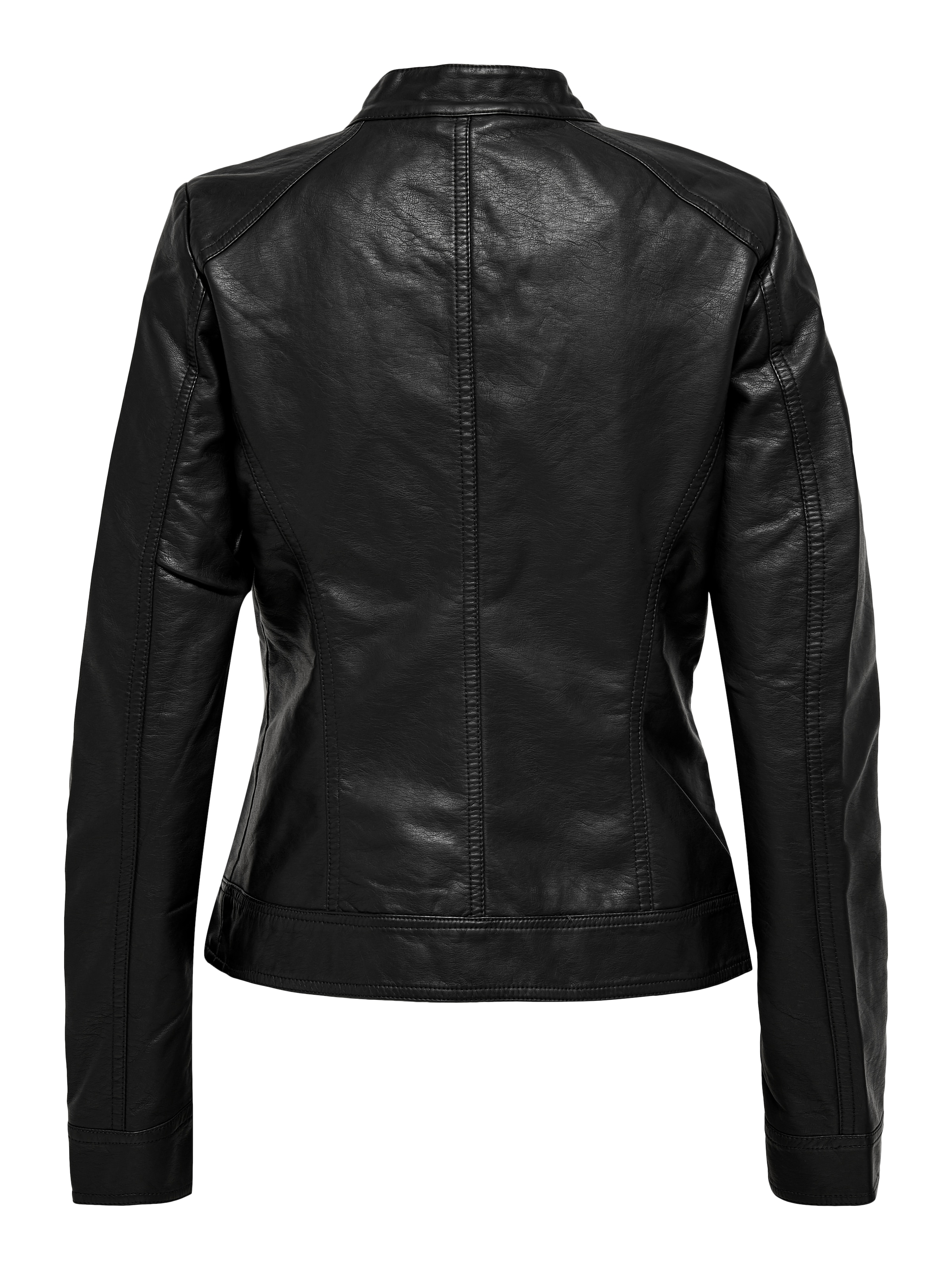ONLY Lederimitatjacke »ONLBANDIT – Bikerjacke mit figurbetonter Form und Reissverschlüssen« unifarben, modisch, figurbetont, Lederimitat, Stehkragen