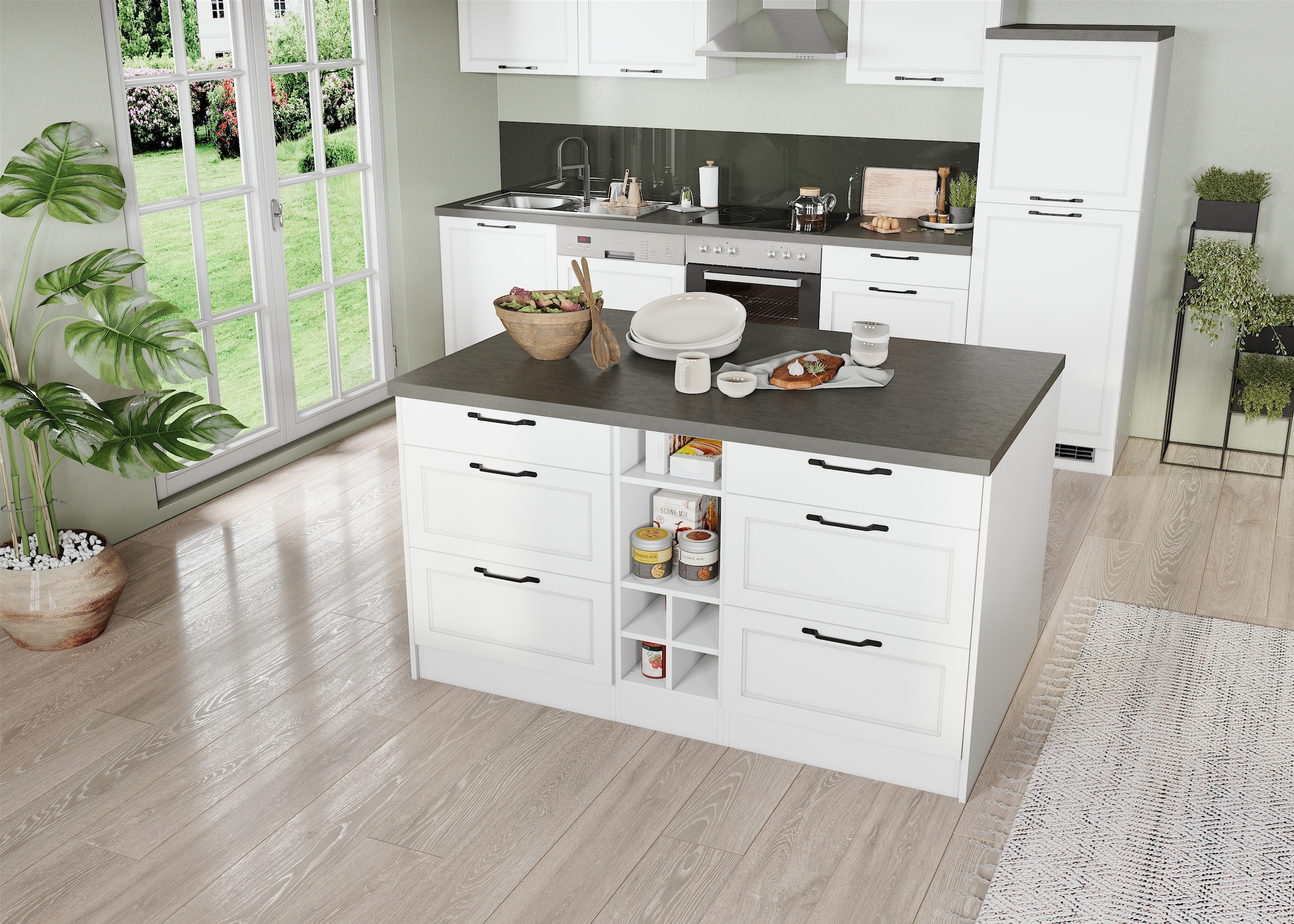 KOCHSTATION Kücheninsel »KS-Lani, Breite 153 cm, mit Flaschenregal« MDF-Fronten, Arbeitsplatte 38mm stark