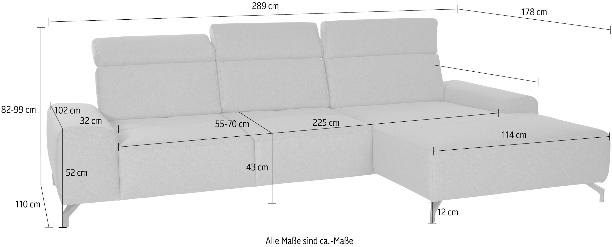 sit&more Ecksofa »Gizeh L-Form«, Fusshöhe 12 cm, inklusive Sitztiefenverstellung und Kopfteilverstellung