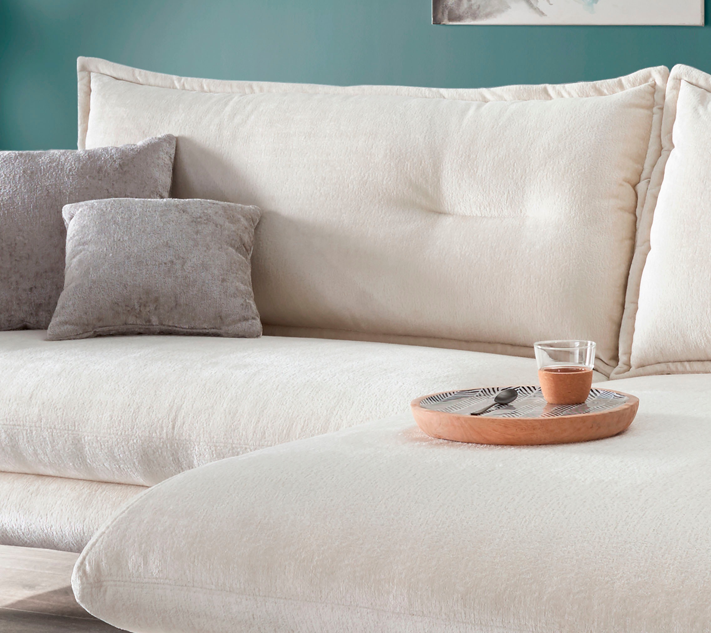 INOSIGN Ecksofa »Lazio modern und bequem, schmale Armlehnen, tolle Detailverarbeitung«, zwei verschiedene Fussfarben wählbar
