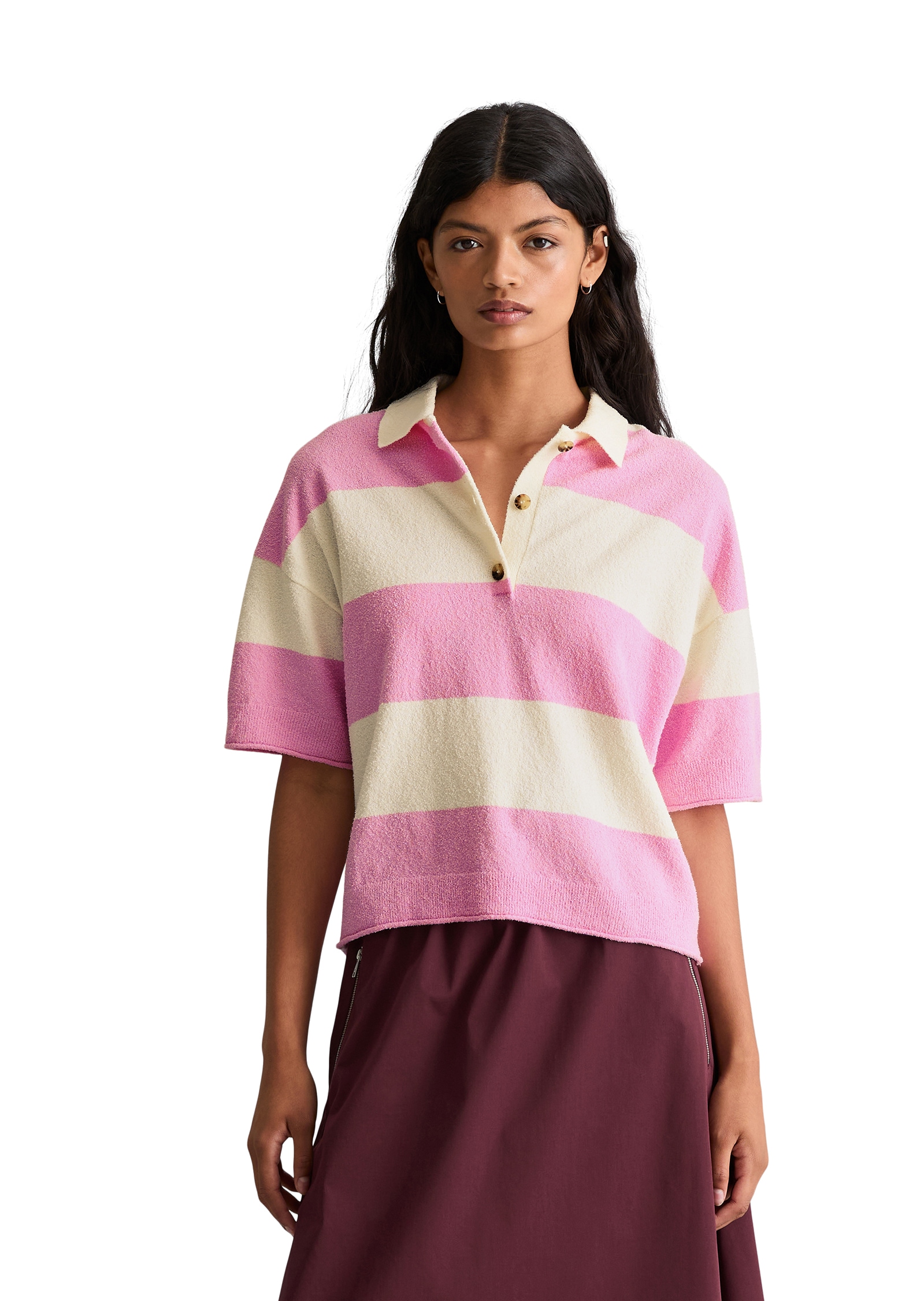 Image of Marc OPolo DENIM Poloshirt regular aus Crinkled Organic Cotton-Mix, Strick, mit Blockstreifen