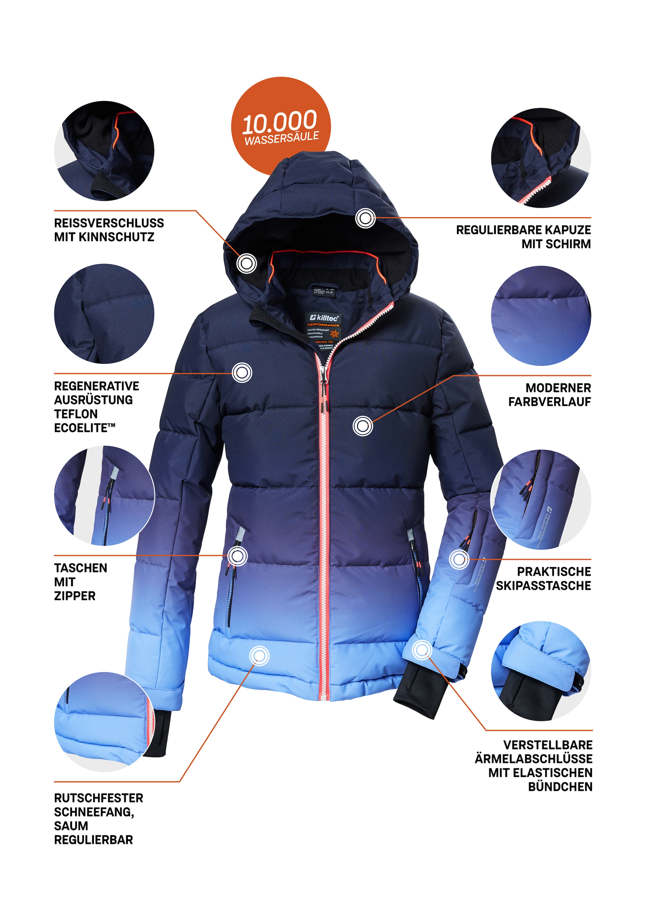 Killtec Skijacke »KSW 330 GRLS SKI QLTD JCKT« Wasserabweisende Winterjacke, atmungsaktiv, verstellbare Kapuze