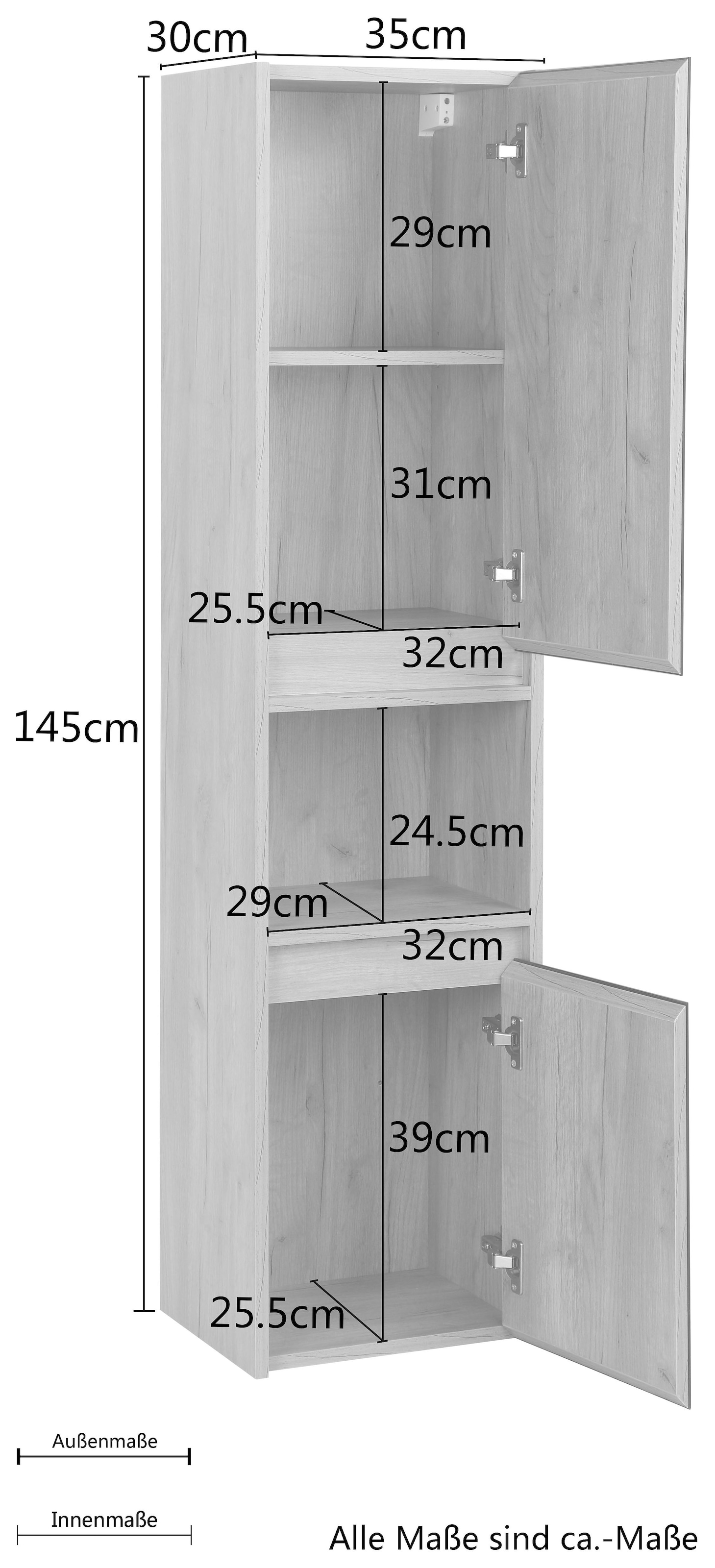 welltime Hochschrank »Torun Badezimmerschrank«, Badschrank Schrank Breite 35 cm mit Glasfronten
