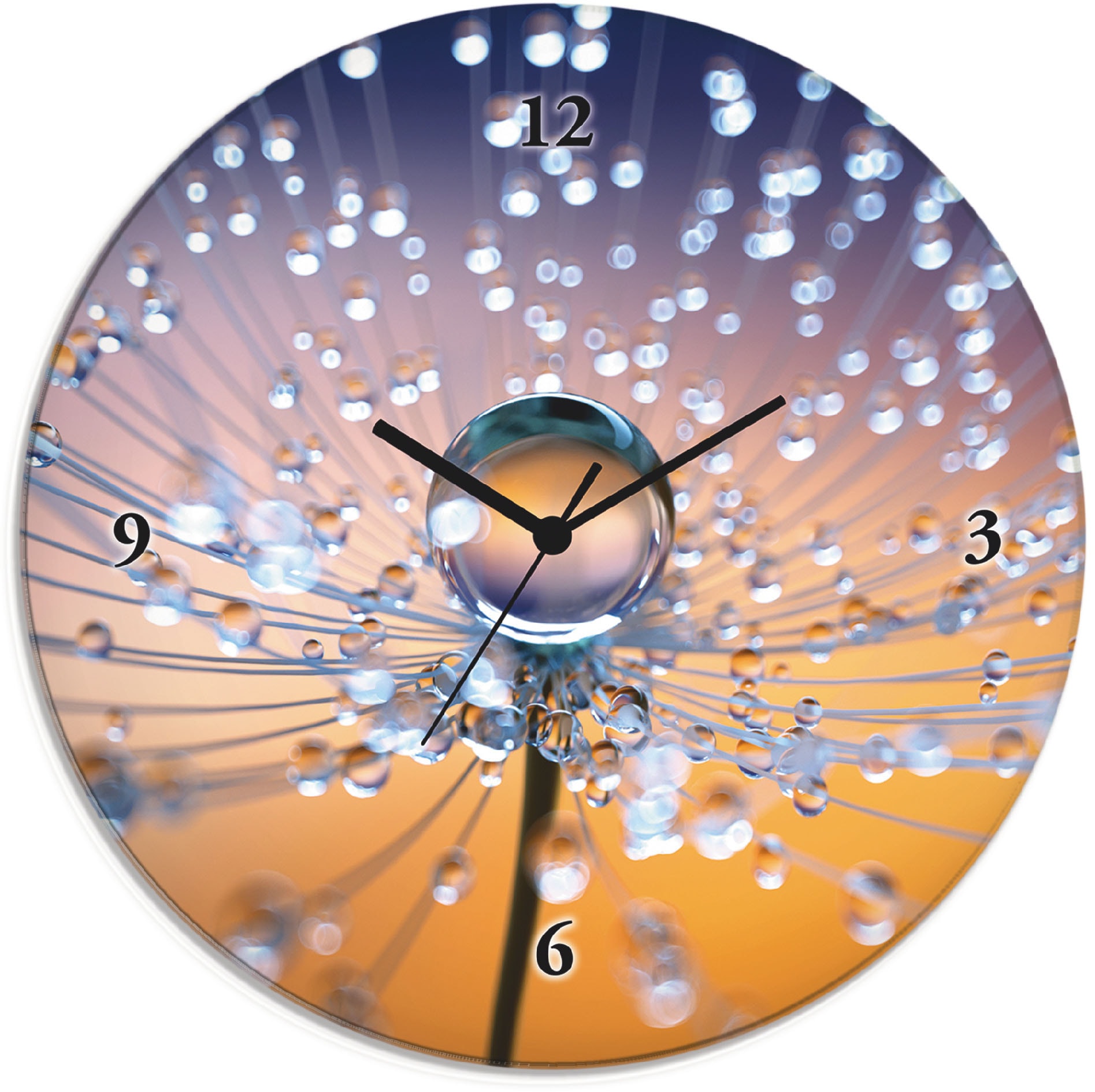 Image of Artland Wanduhr "Glasuhr rund Pusteblumen Tautropfen" wahlweise mit Quarz- oder Funkuhrwerk, lautlos ohne Tickgeräusche