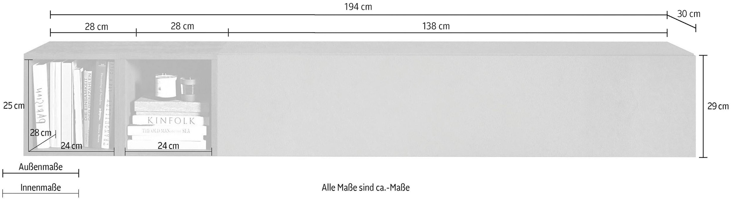 INOSIGN Wohnwand »INFINITY, 2tlg. Breite 194 cm, Höhe variabel, Wohnwand«, (Spar-Set, 2 St.), (Lowboard hängend, Würfelregal 2er Set)