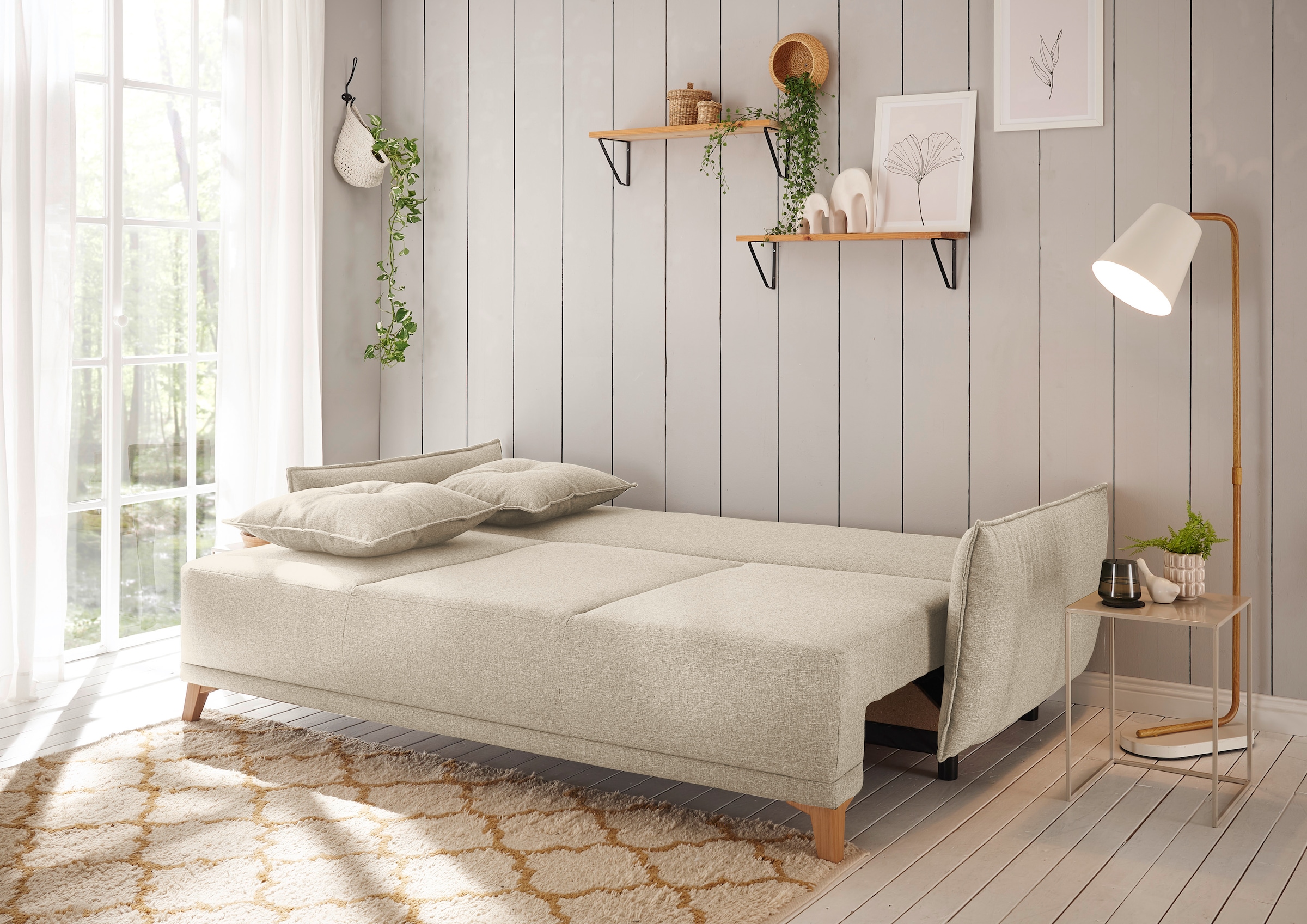 ED EXCITING DESIGN Schlafsofa »Pamplona«, mit Bettkasten & Zierkissen