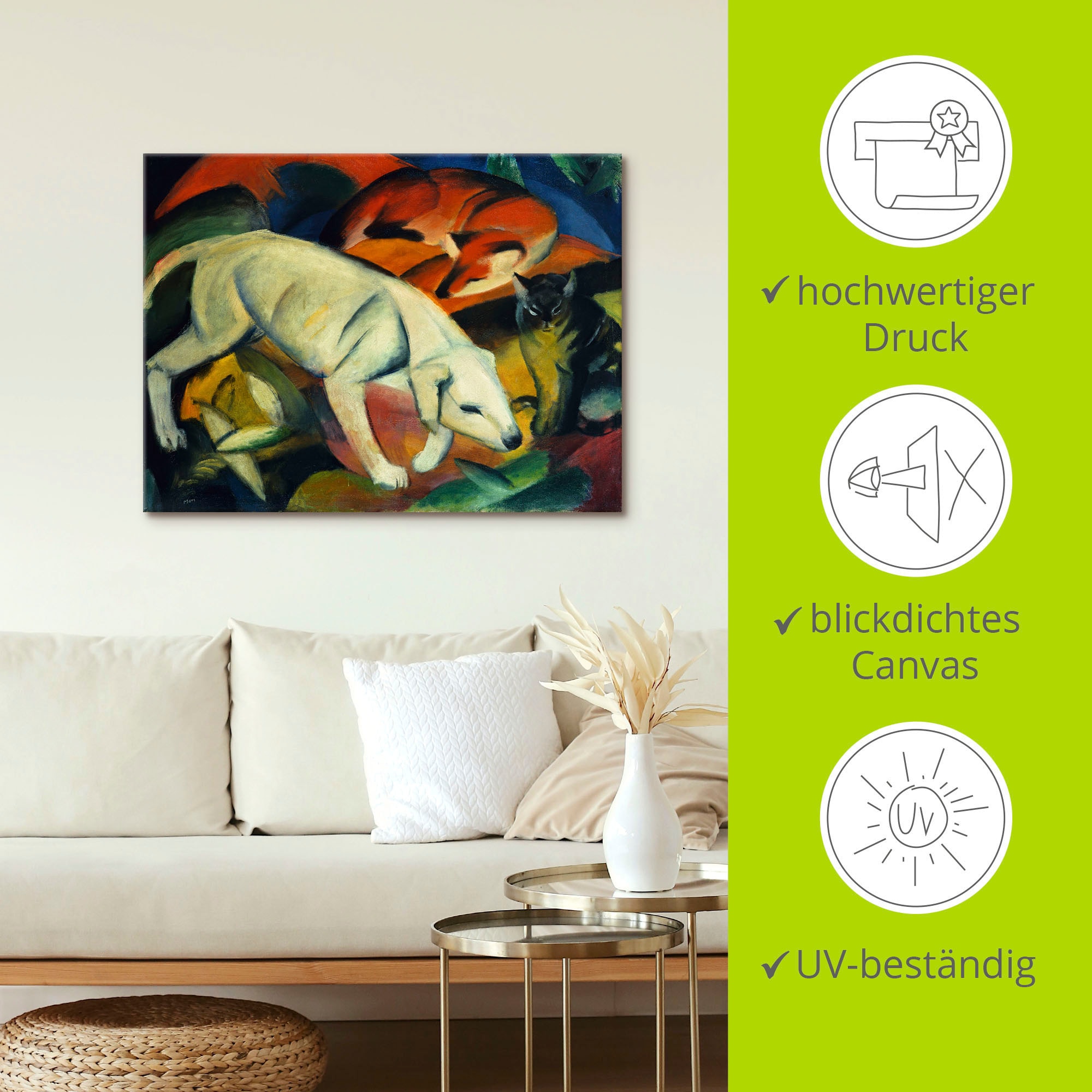 Artland Wandbild »Drei Tiere (Hund Fuchs und Katze). 1912«, Haustiere, (1 St.), als Leinwandbild, Wandaufkleber in verschied. Grössen