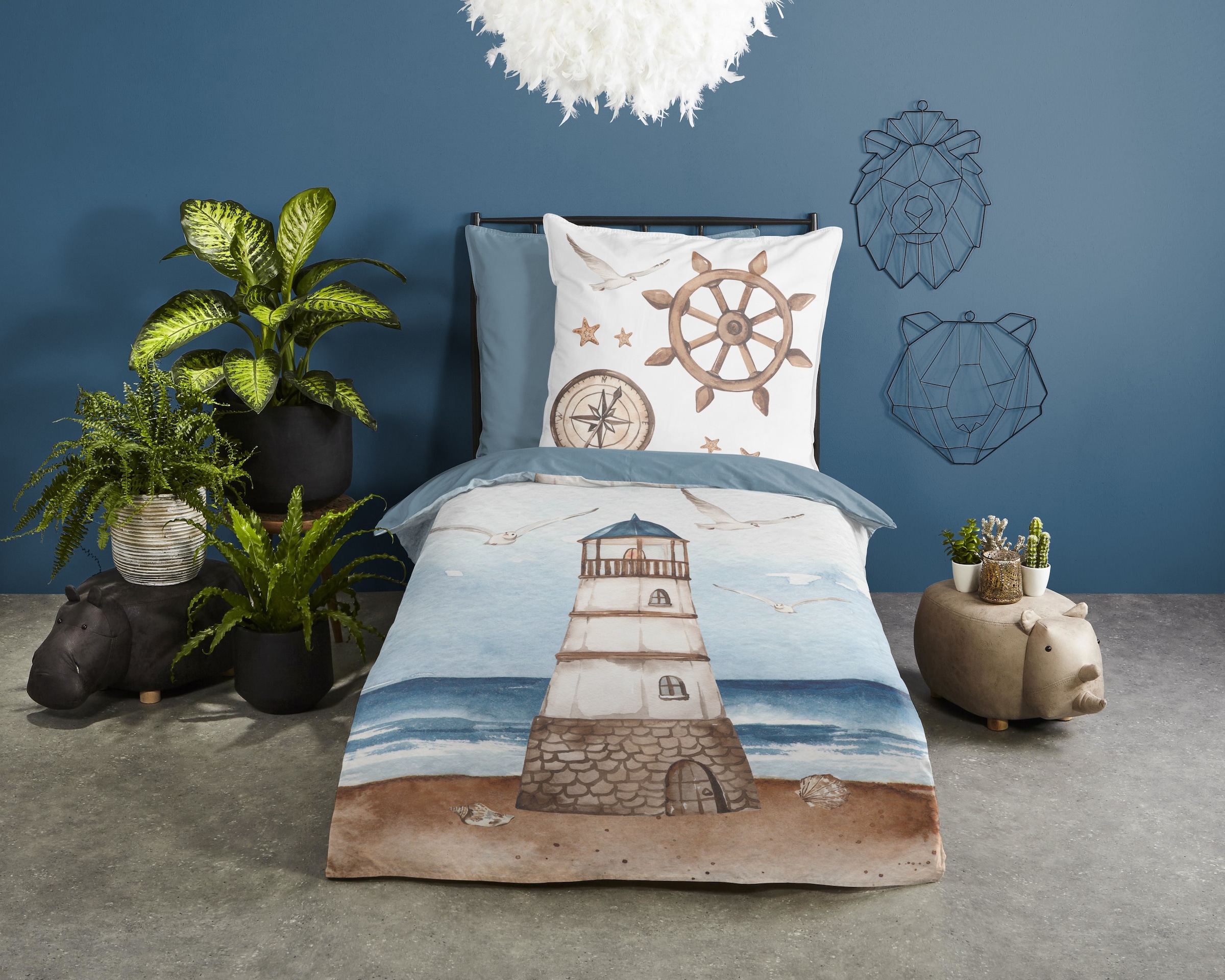 good morning Wendebettwäsche »Berlin«, 100% Baumwolle, Renforcé, Reissverschluss, Wendeoptik, Maritim, Blau