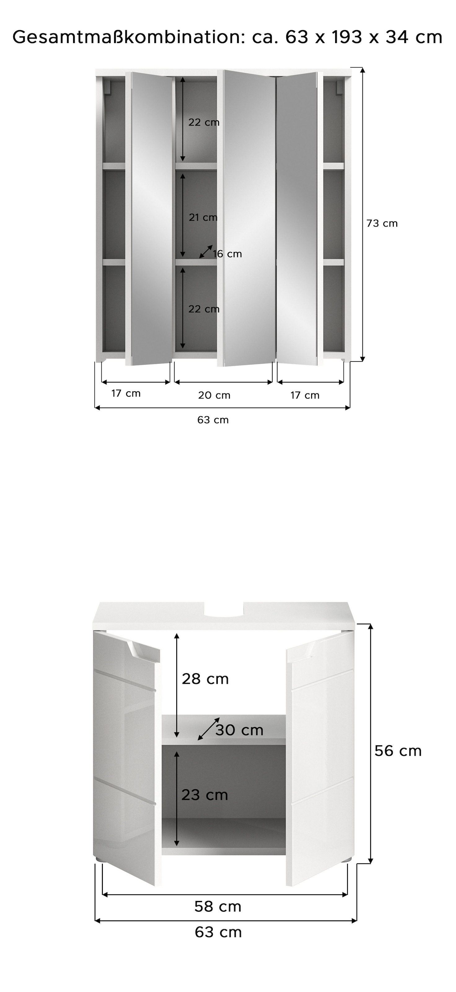 INOSIGN Badmöbel-Set »CAPRI, 2-teilig, mit eingefasster Griffmulde, bestehend aus:«