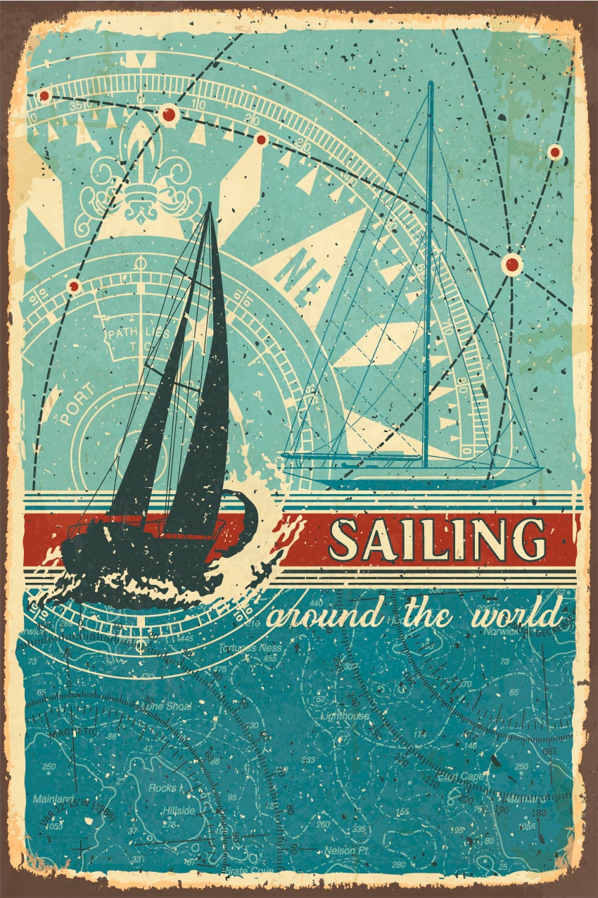 queence Metallbild »Sailing«, Schriftzüge-Schriftzug-Meer-Boote & Schiffe, (1 St.), Stahlschilder