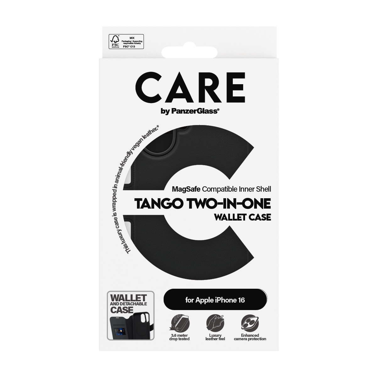 CARE by PanzerGlass Housse pour téléphone portable »Case Feature Tango 2-in-1 Wallet Case Apple iPhone 16« Backcover, Schutzhülle, Handyschutzhülle, Case, Schutzcase, stossfest