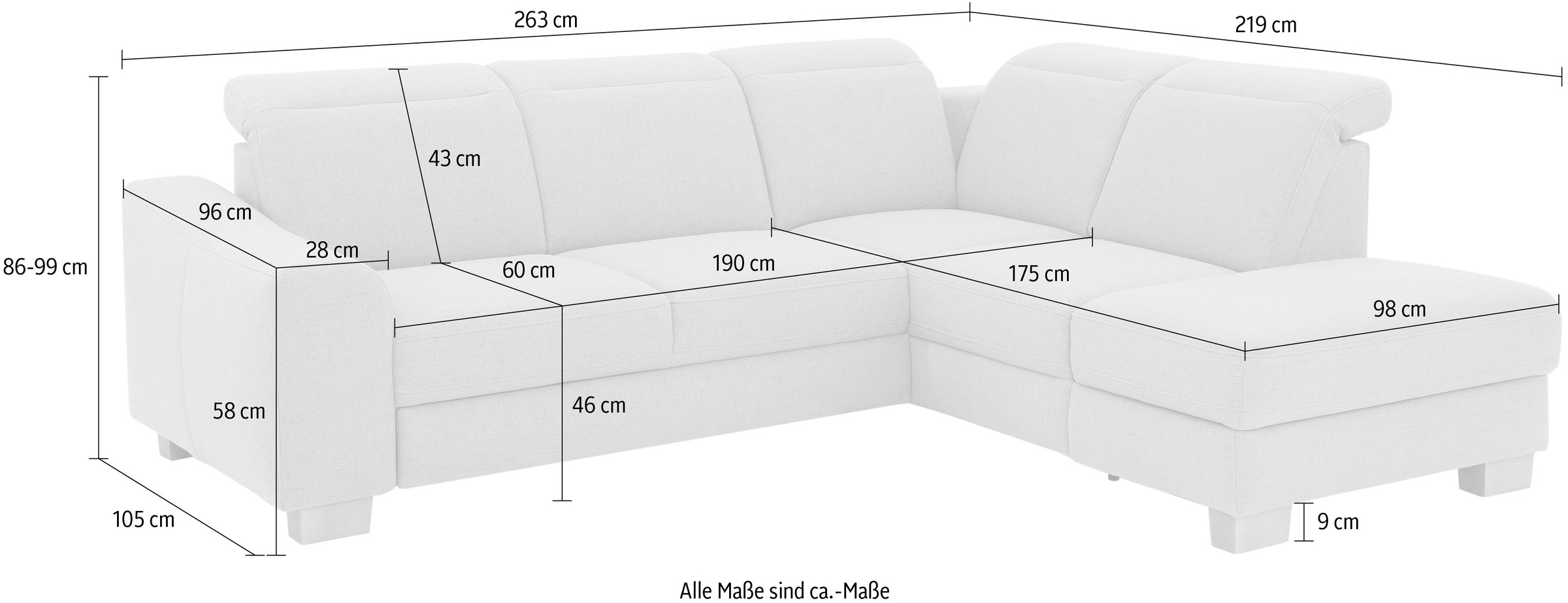 Home affaire Ecksofa »Dundee L-Form«, wahlweise mit Kopfteilverstellung und zusätzlich mit Bettfunktion