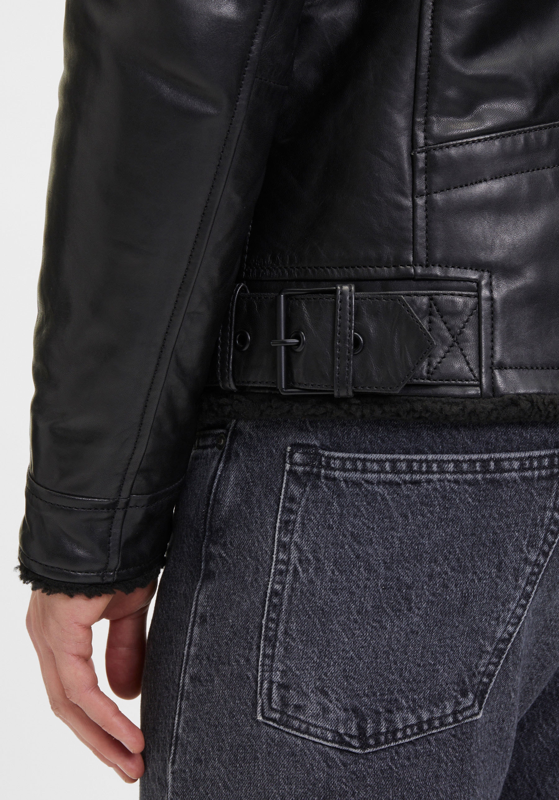Mauritius Lederjacke »G2MIdor SF«, Reverskragenmit Fellimitat, asymetrischer Reissverschluss