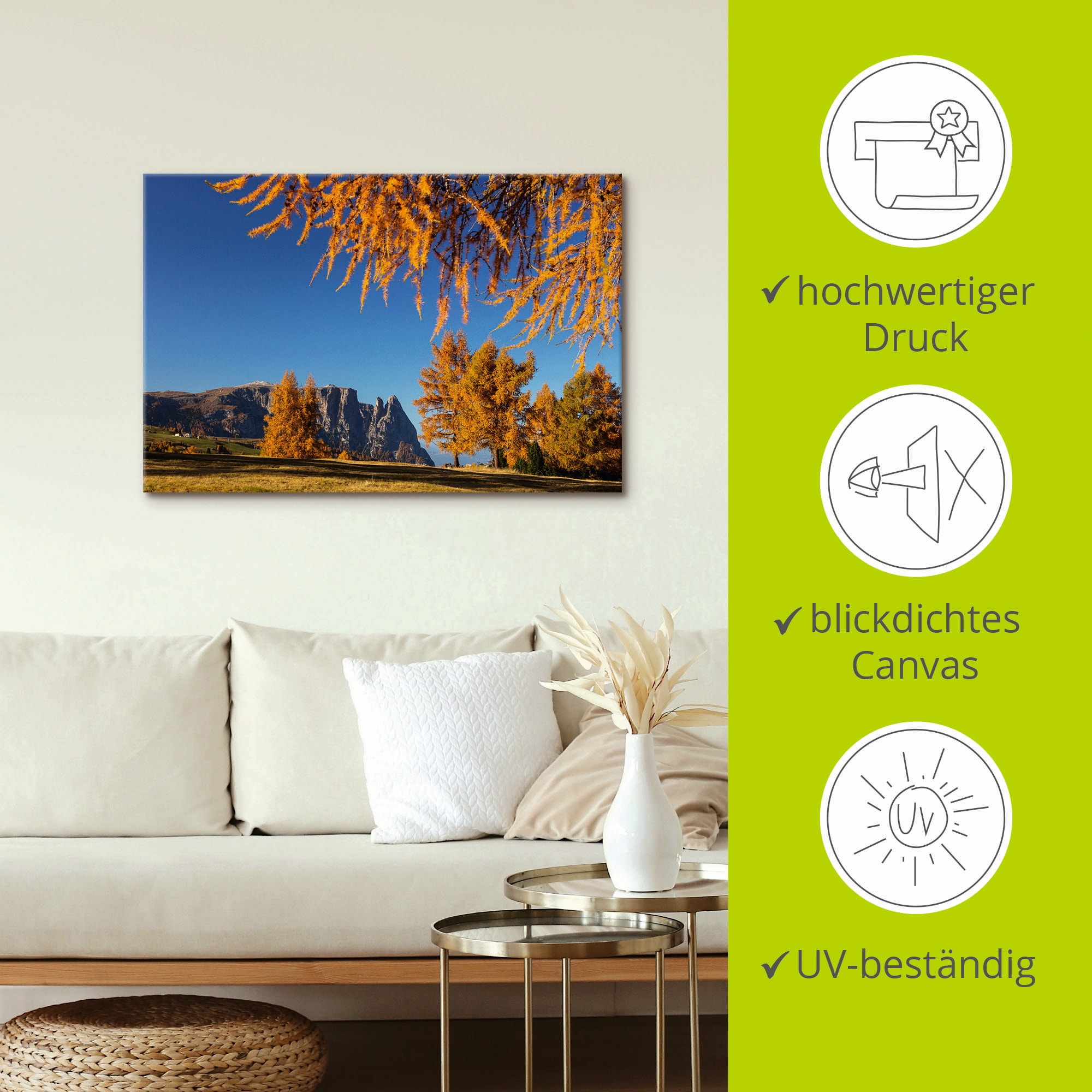 Artland Leinwandbild »Goldener Herbst auf der Seiser Alm«, Wiesen & Baumbilder, (1 St.), auf Keilrahmen gespannt