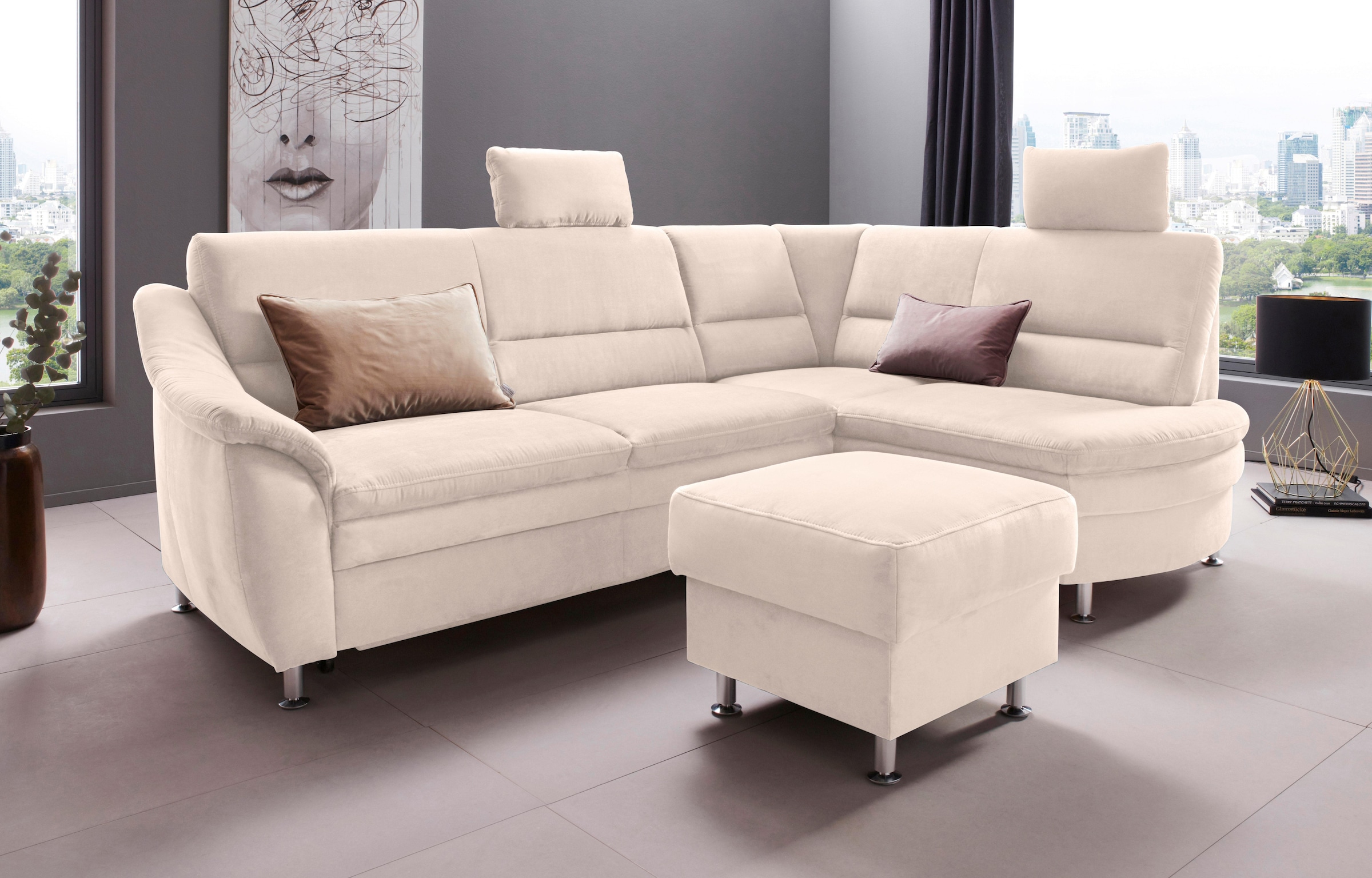 Places of Style Ecksofa »Cardoso L-Form«, Federkern, wahlweise mit Bett, Schubkasten