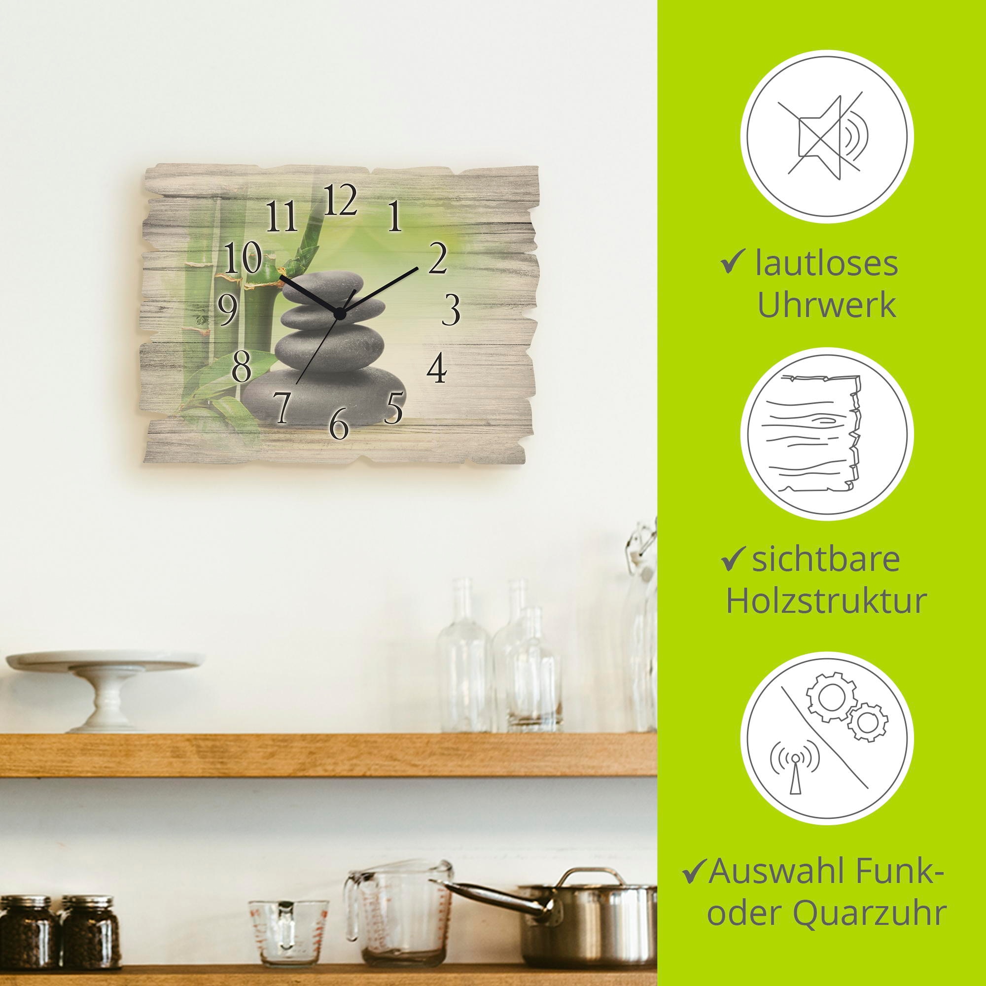 Artland Horloge murale »Spa Konzept Zen Basaltsteine« wahlweise mit Quarz- oder Funkuhrwerk, lautlos ohne Tickgeräusche