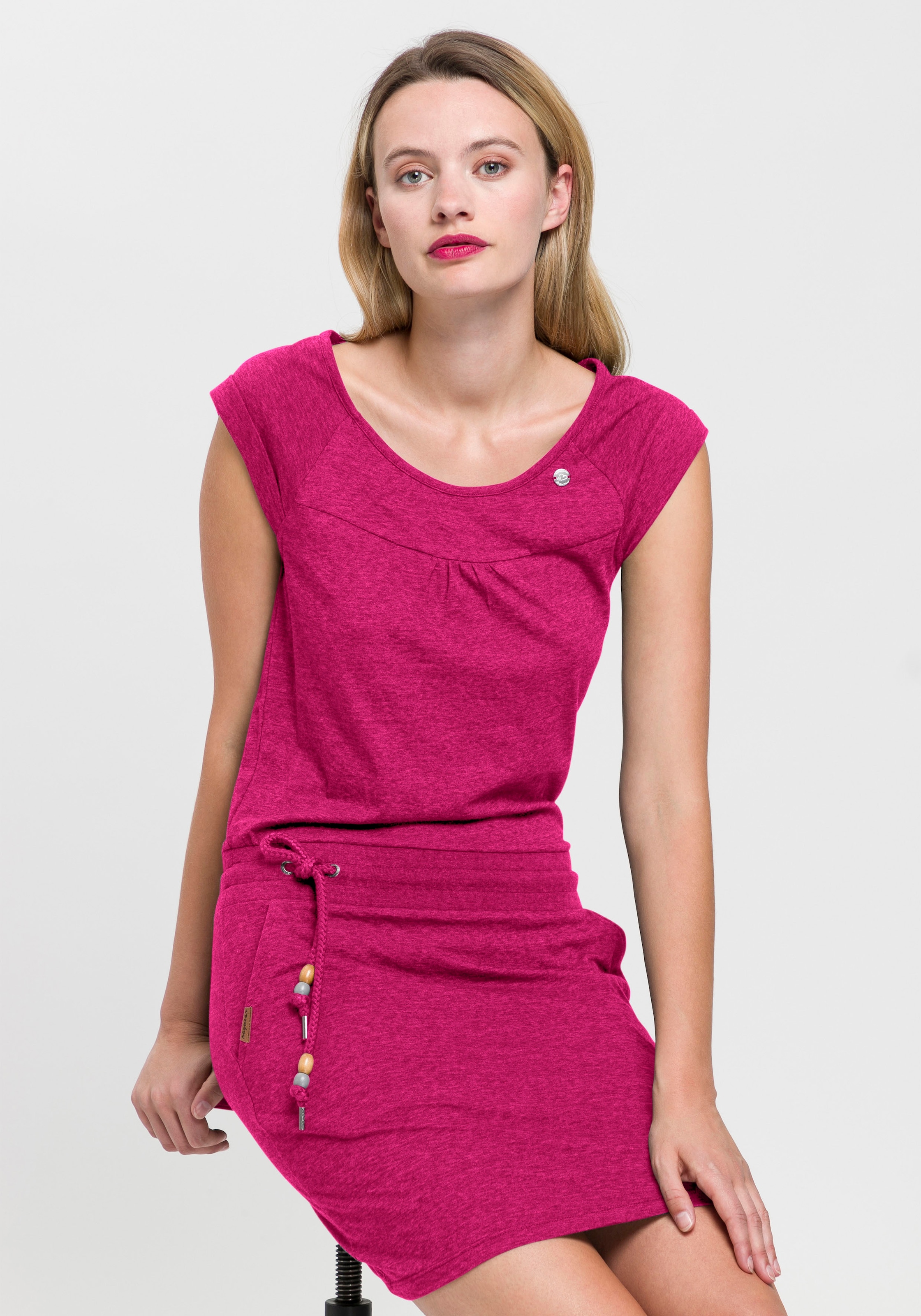 Jerseykleid »PENELOPE UNI O«, mit Kordelzug und kontrastfarbigem Zierperlen-Besatz