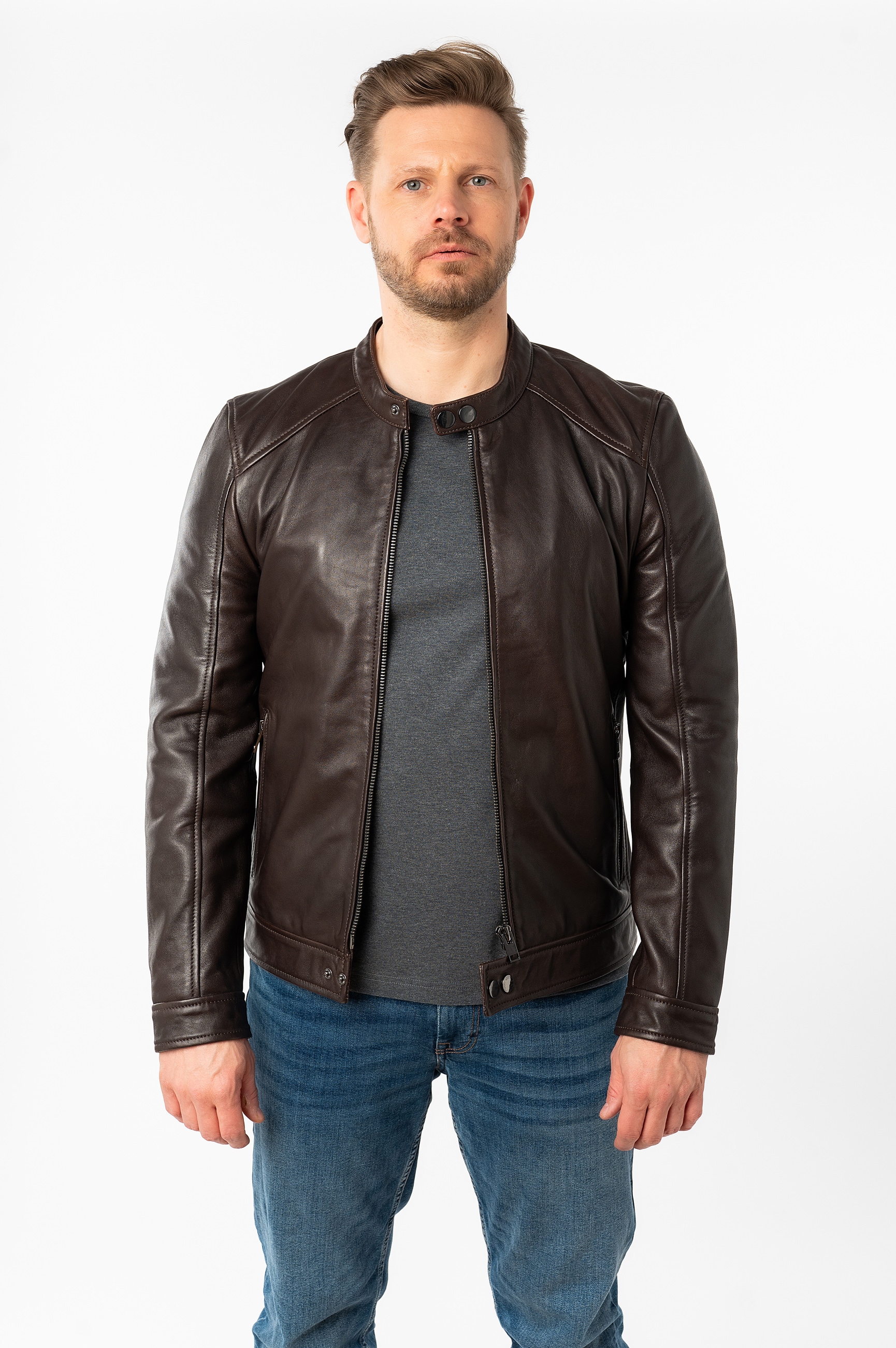 Image of Mauritius Lederjacke "MMTibor SF" kurzer Kragen mit Druckknöpfen
