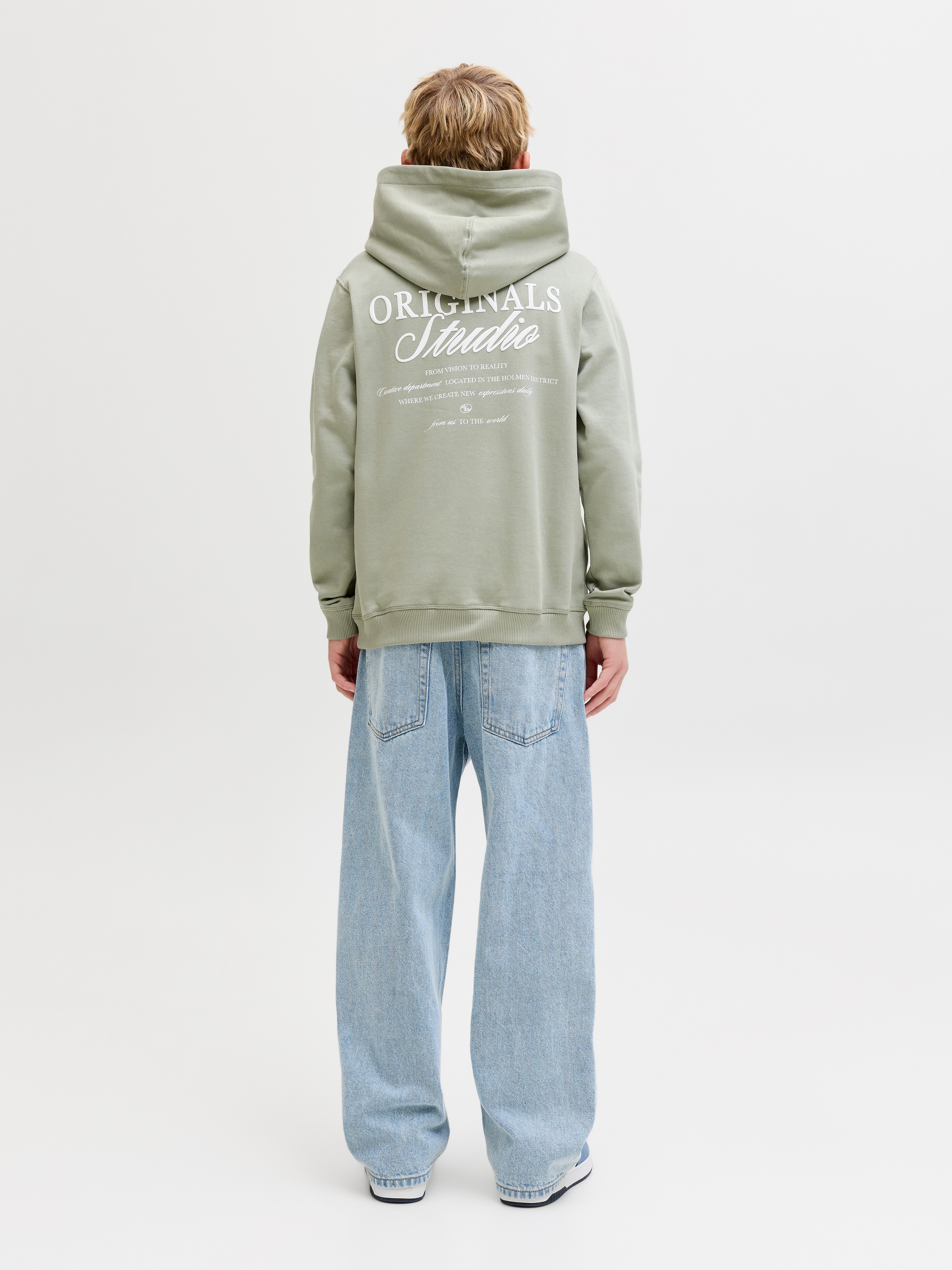 Jack & Jones Junior Kapuzensweatshirt »JORNORREBRO TYPO BACK SWEAT HOOD SN JNR«, Baumwollmischung, relaxed fit, Langarm
