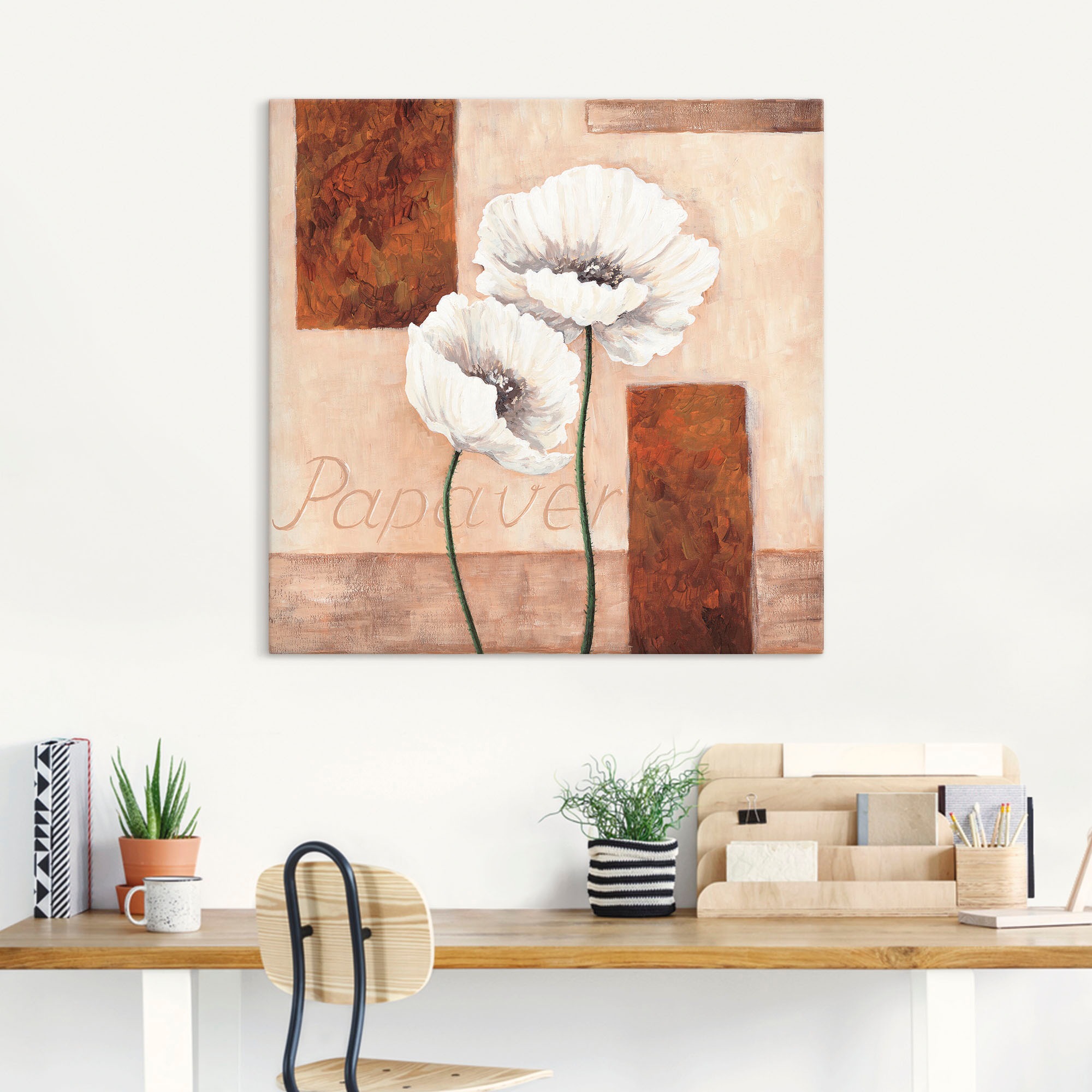 Artland Leinwandbild "Papaver - Mohnblumen" Blumenbilder 1 Stk. tlg. auf Holzrahmen gespannt
