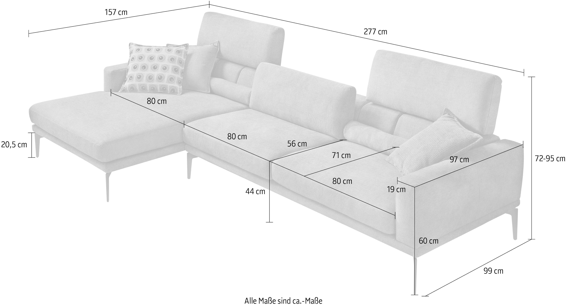 Egoitaliano Ecksofa »Masu, Design trifft sensationellen Sitzkomfort«, inkl. 2 Kissenrollen, Rückenelemente manuell verstellbar, Metallfüsse