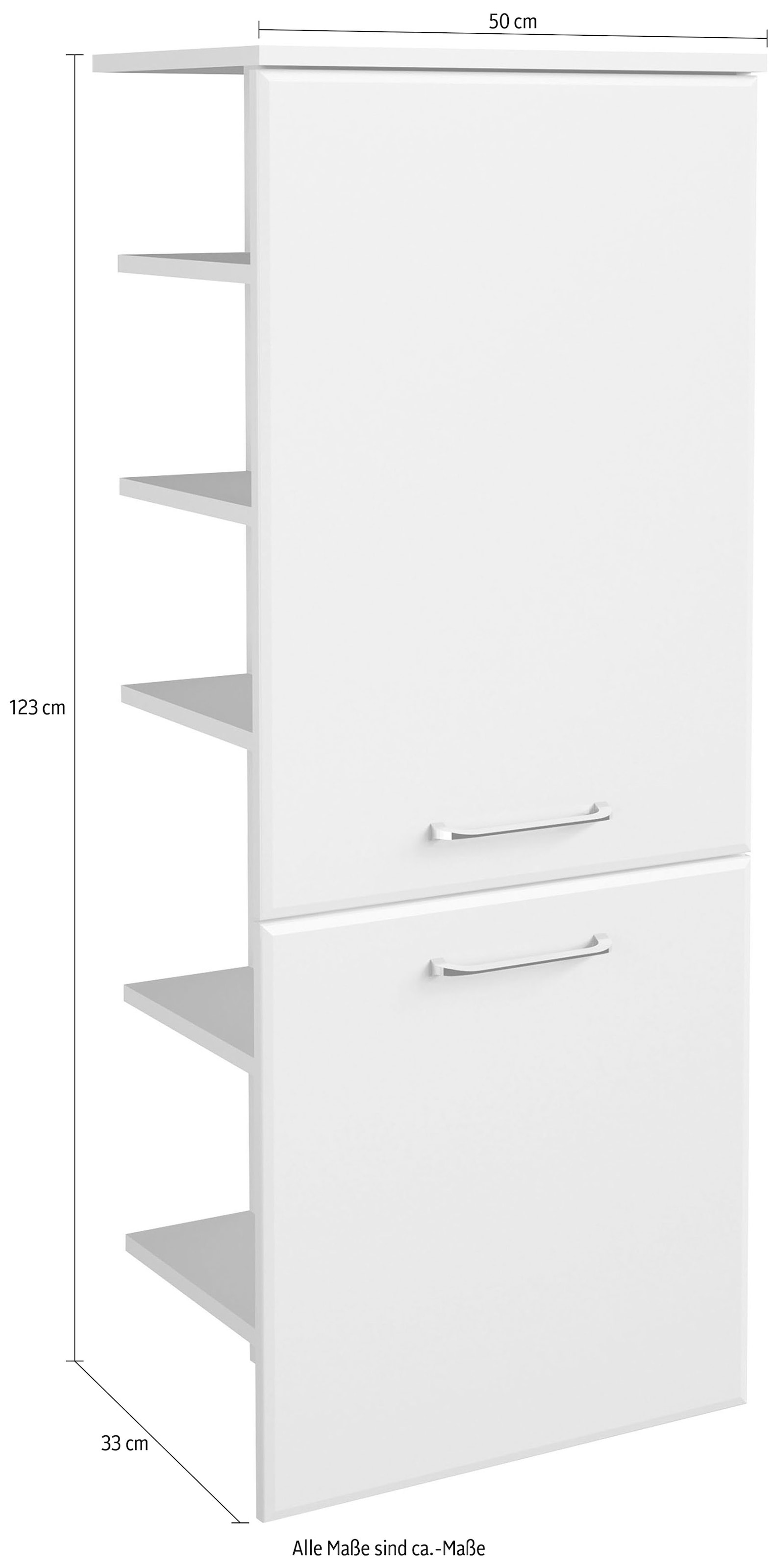 Saphir Armoire intermédiaire »Quickset Badschrank 50 cm breit, 2 Türen, seitliche Ablagen« Armoire de salle de bain midi avec amortisseur de porte, poignées chromées brillantes