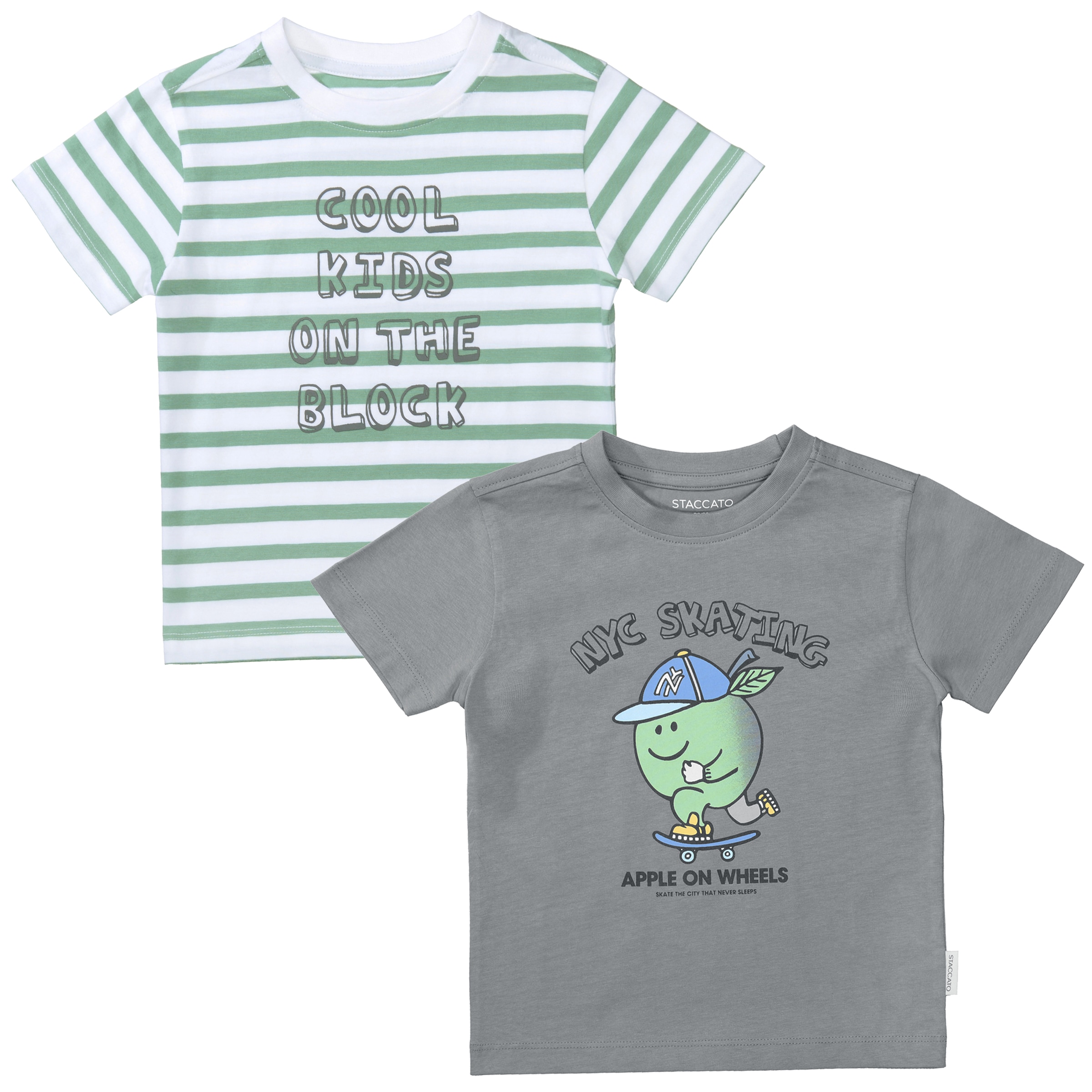 Image of STACCATO T-Shirt 2 tlg. 2er Pack kurzarm, geringelt, Motiv-Print, für Boys